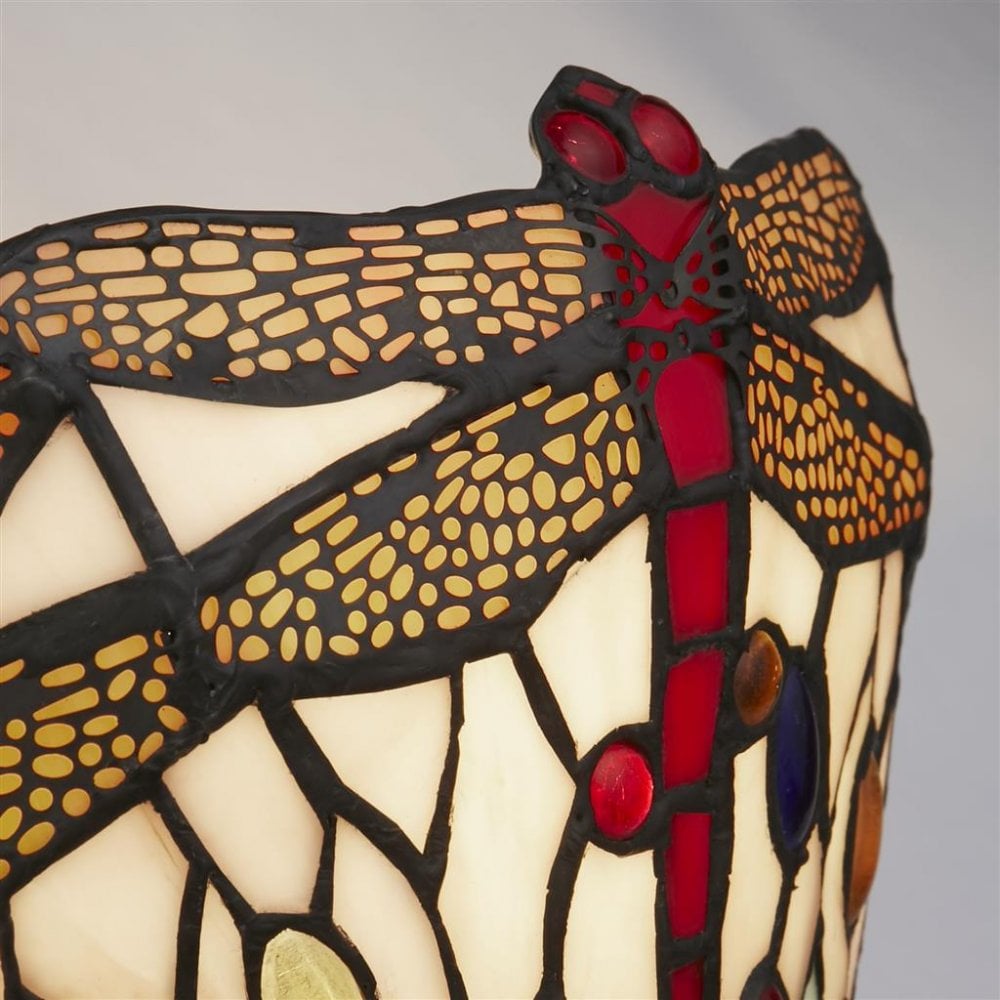 Searchlight Darwen Dragonfly Wall Light - Antique Brass Metal & Stained Glass