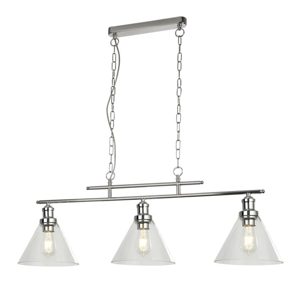 Searchlight Picton 3 Light Bar Pendant - Chrome Metal & Glass