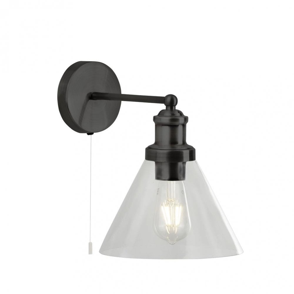 Searchlight Picton Wall Light - Black Metal & Glass