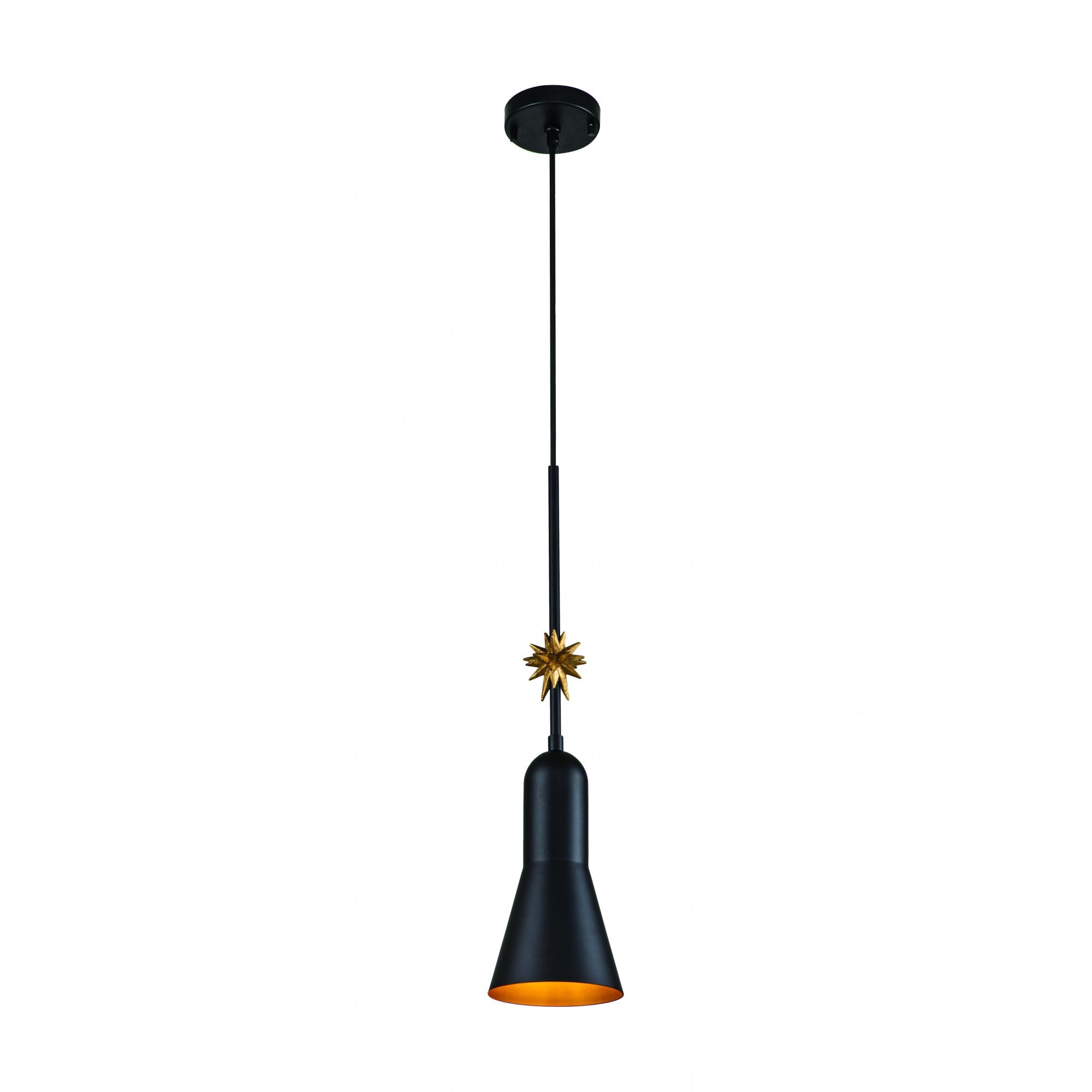 Elstead Etoile 1 Light Small Pendant - Matte Black & Gold Leaf