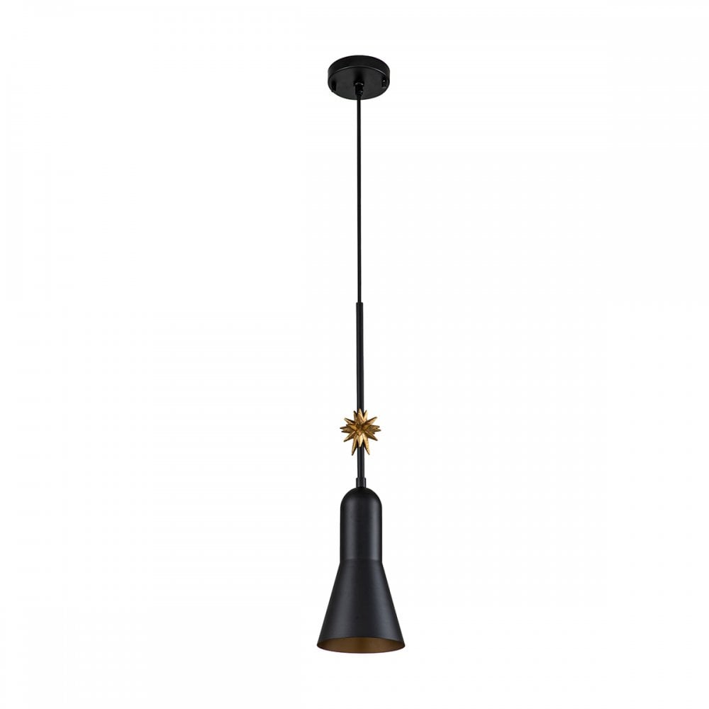Elstead Etoile 1 Light Small Pendant - Matte Black & Gold Leaf
