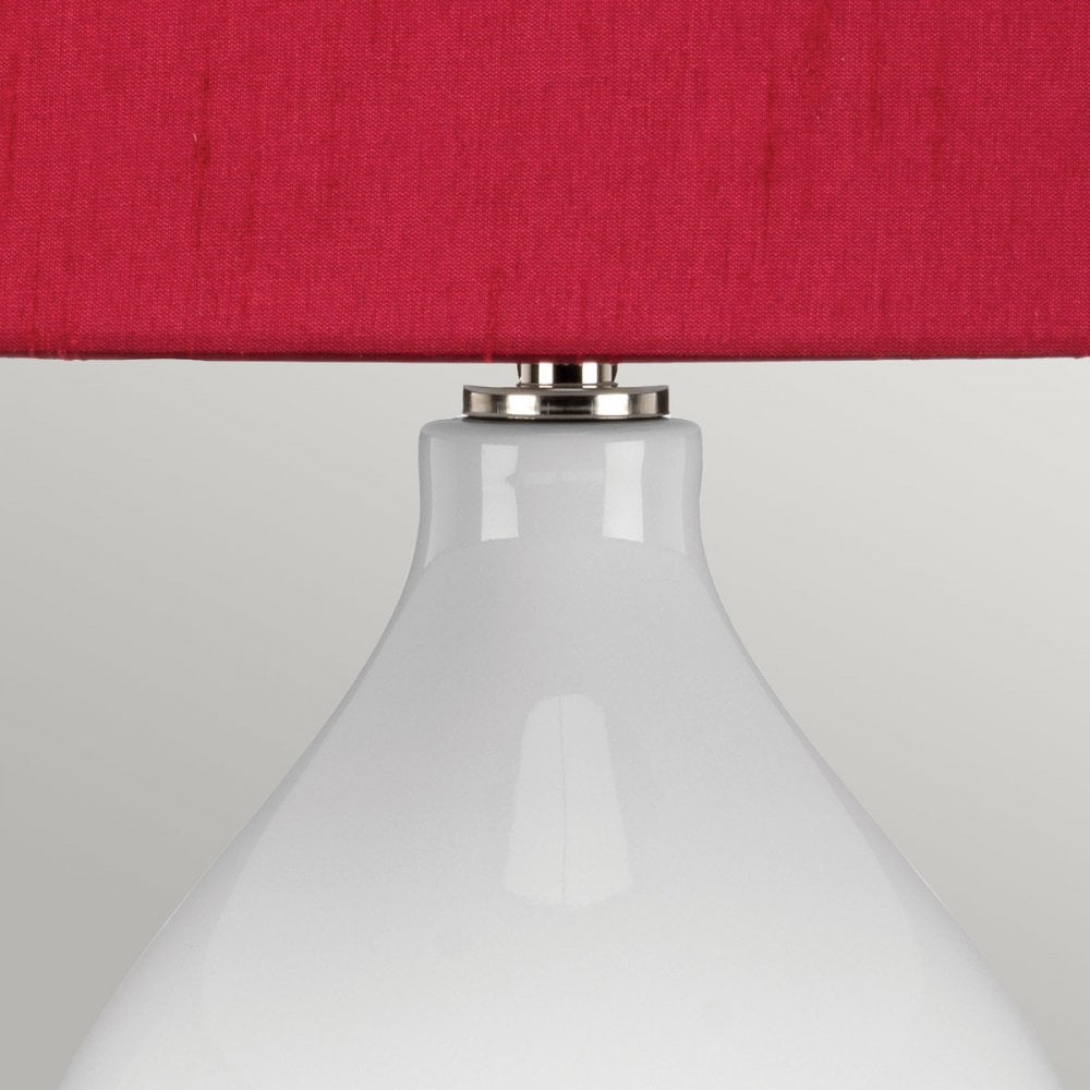 Elstead Isla 1 Light Table Lamp - White, Polished Nickel & Red