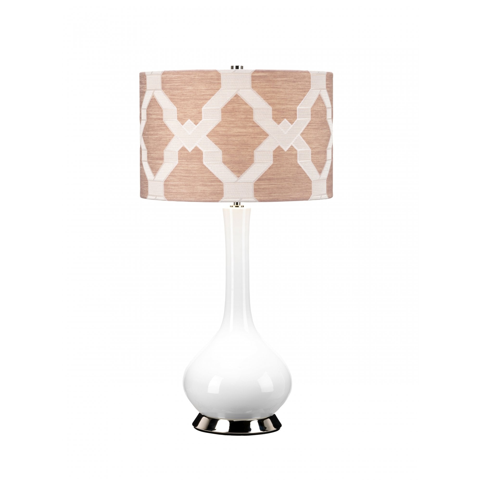 Elstead Milo 1 Light Table Lamp - White, Polished Nickel & Pink