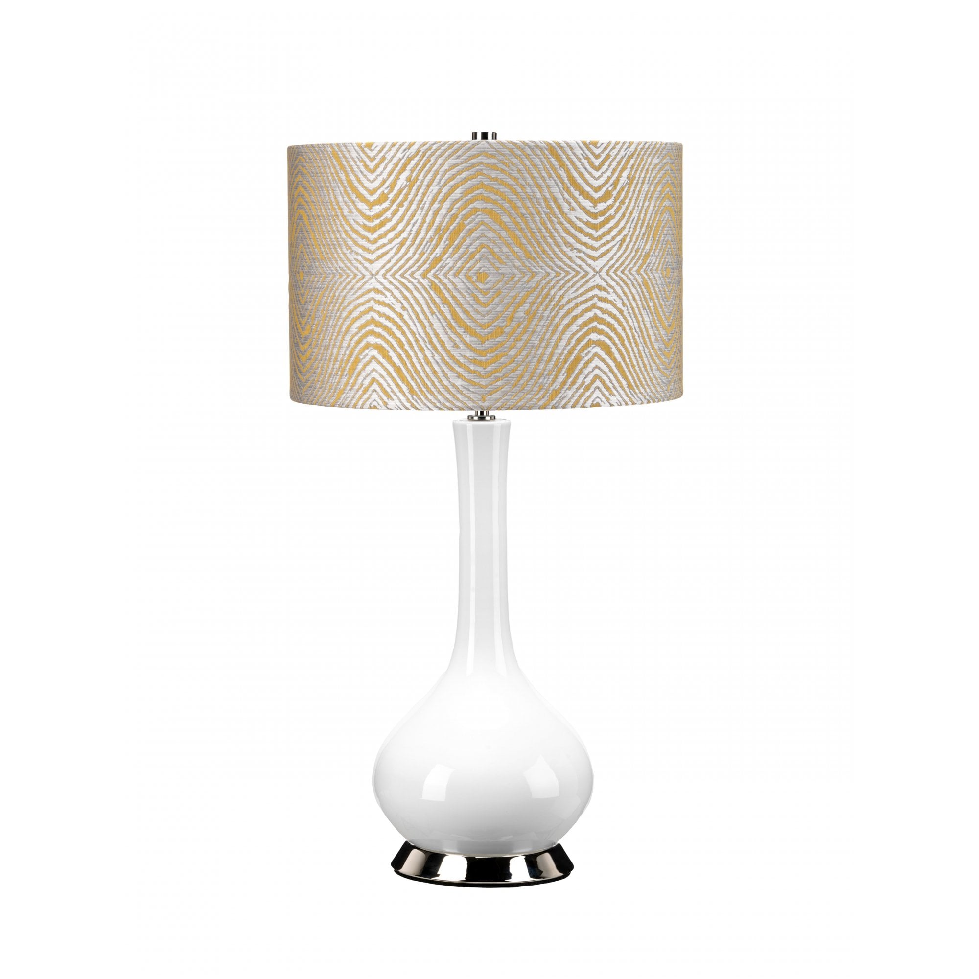 Elstead Milo 1 Light Table Lamp - White, Polished Nickel & Yellow