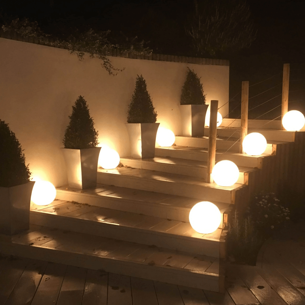 Stone Globe Spherical Garden Light - Sandstone - Plug & Play