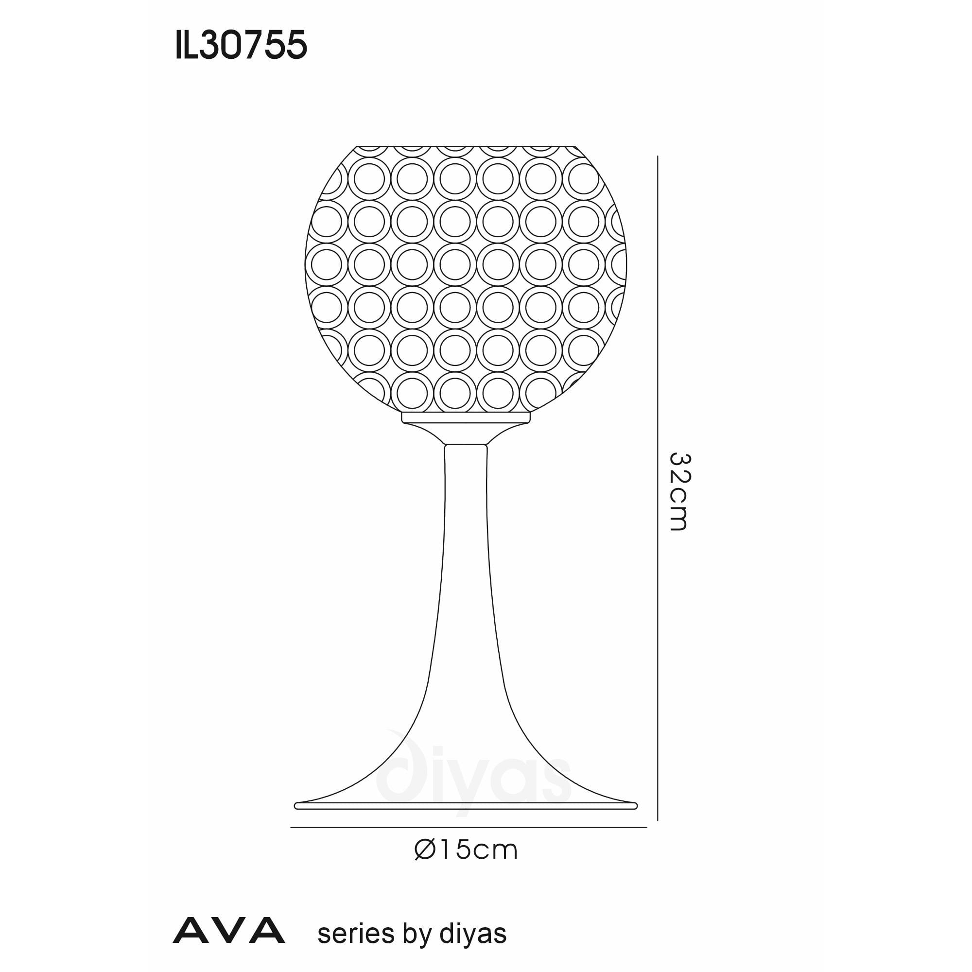 Diyas Ava 2 Light Table Lamp - French Gold & Crystal