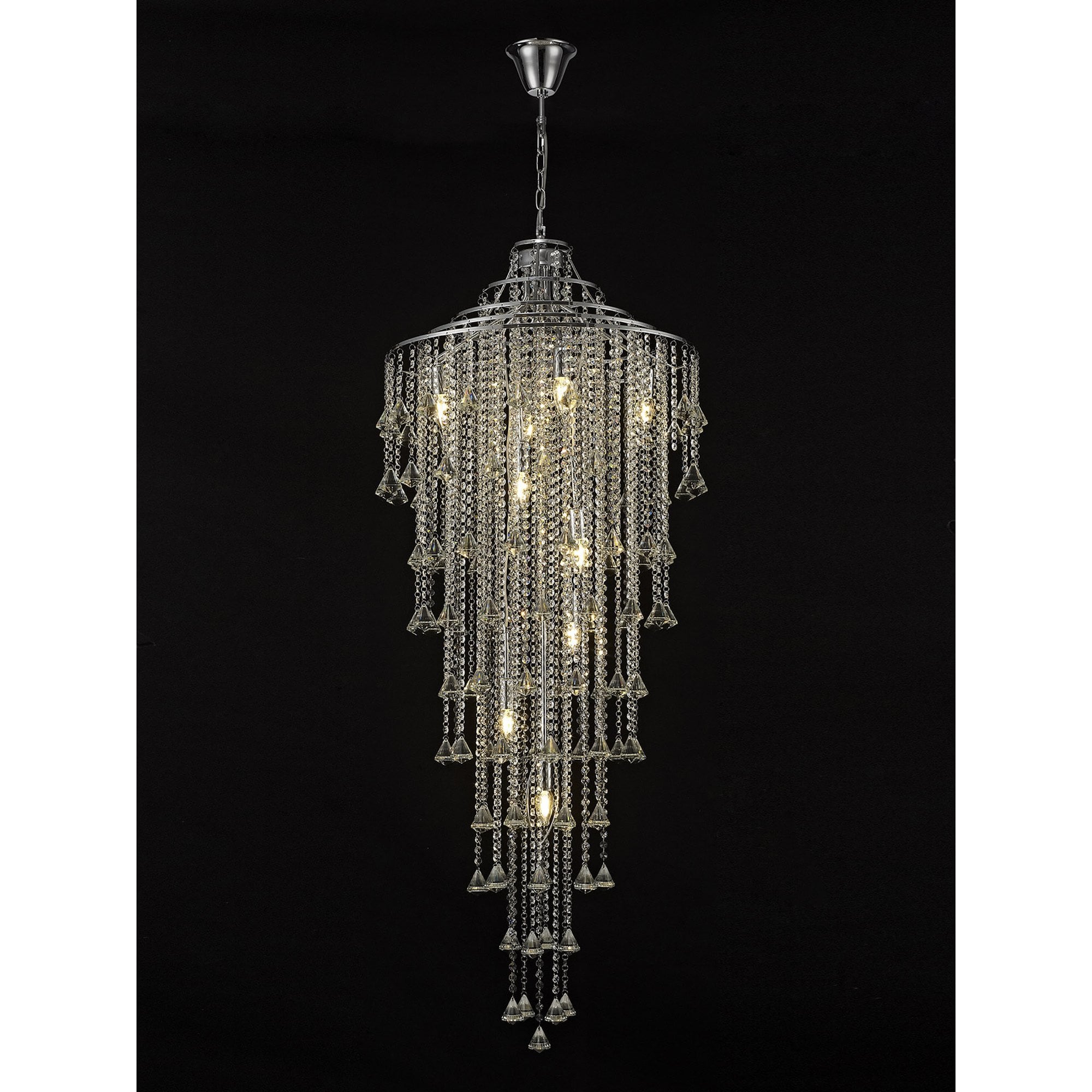 Diyas Inina Tall 9 Light Pendant - Polished Chrome & Crystal