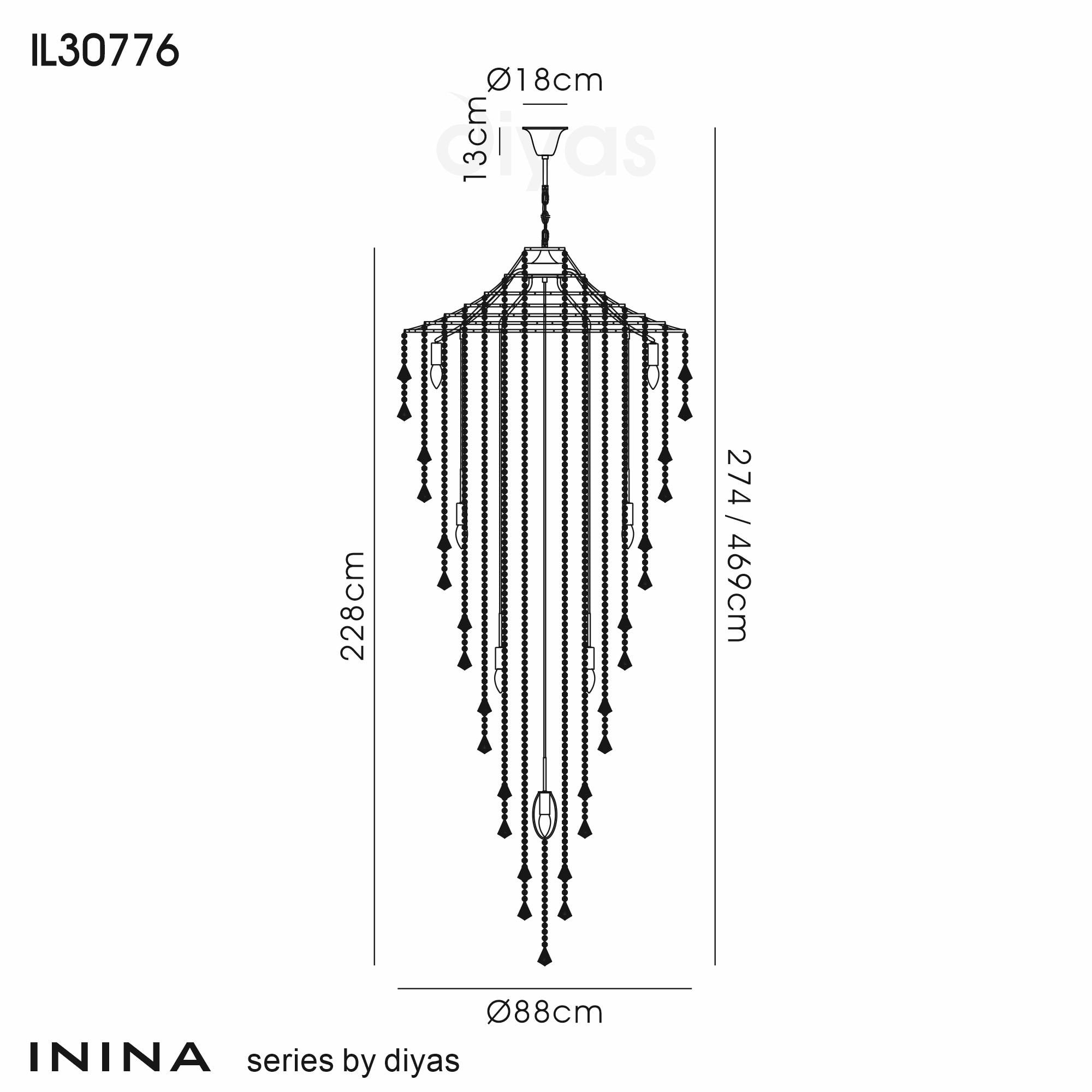 Diyas Inina Tall 15 Light Pendant - Polished Chrome & Crystal