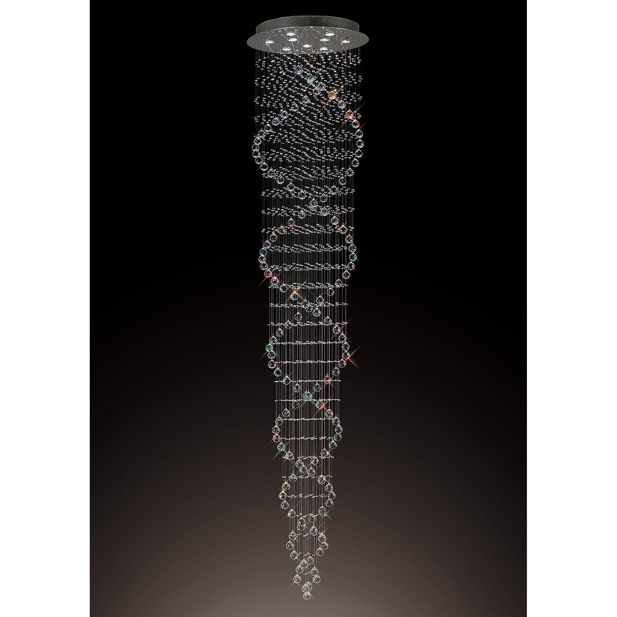 Diyas Colorado Tall 9 Light Corkscrew Pendant - Polished Chrome & Crystal