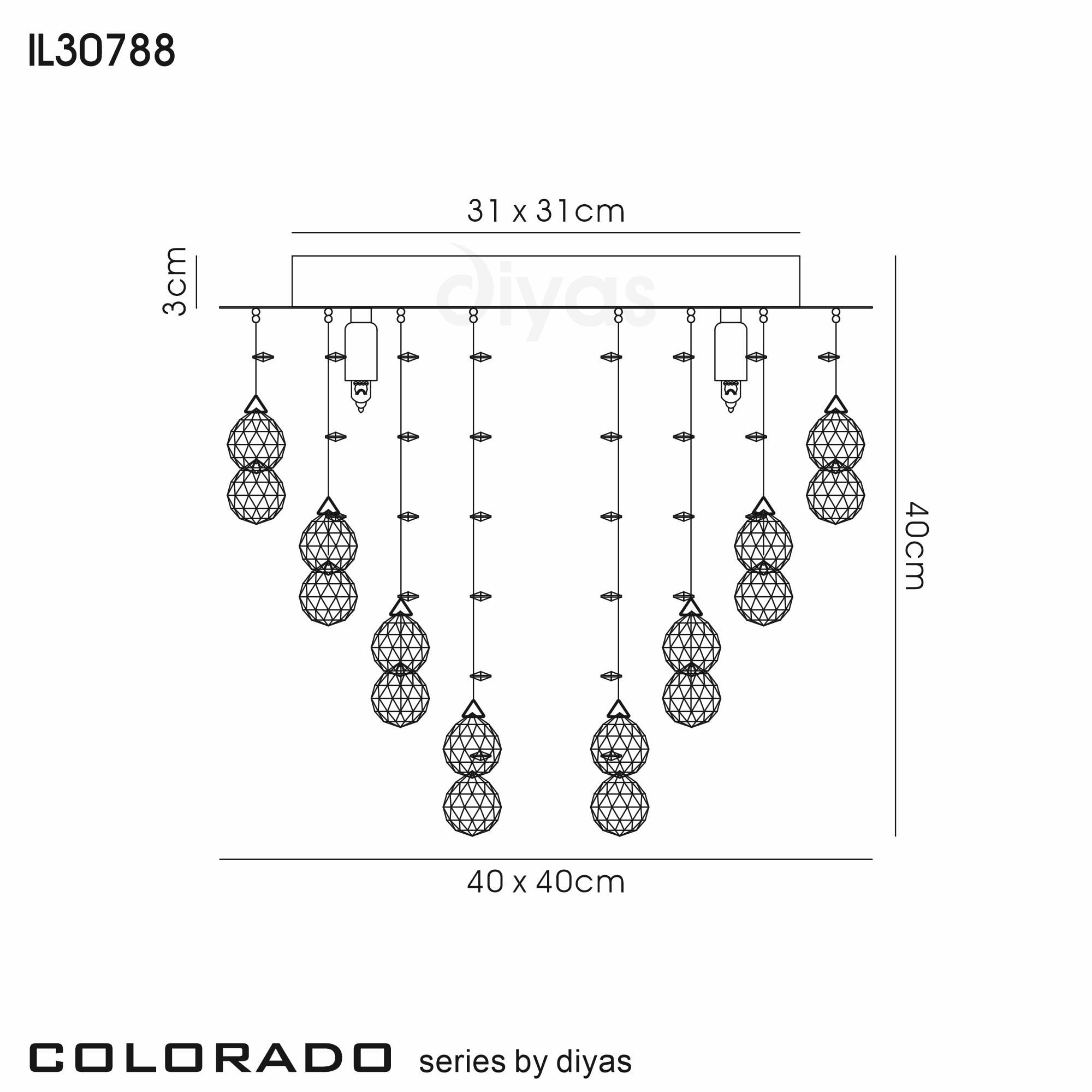 Diyas Colorado 5 Light Square Ceiling Light - Polished Chrome & Crystal