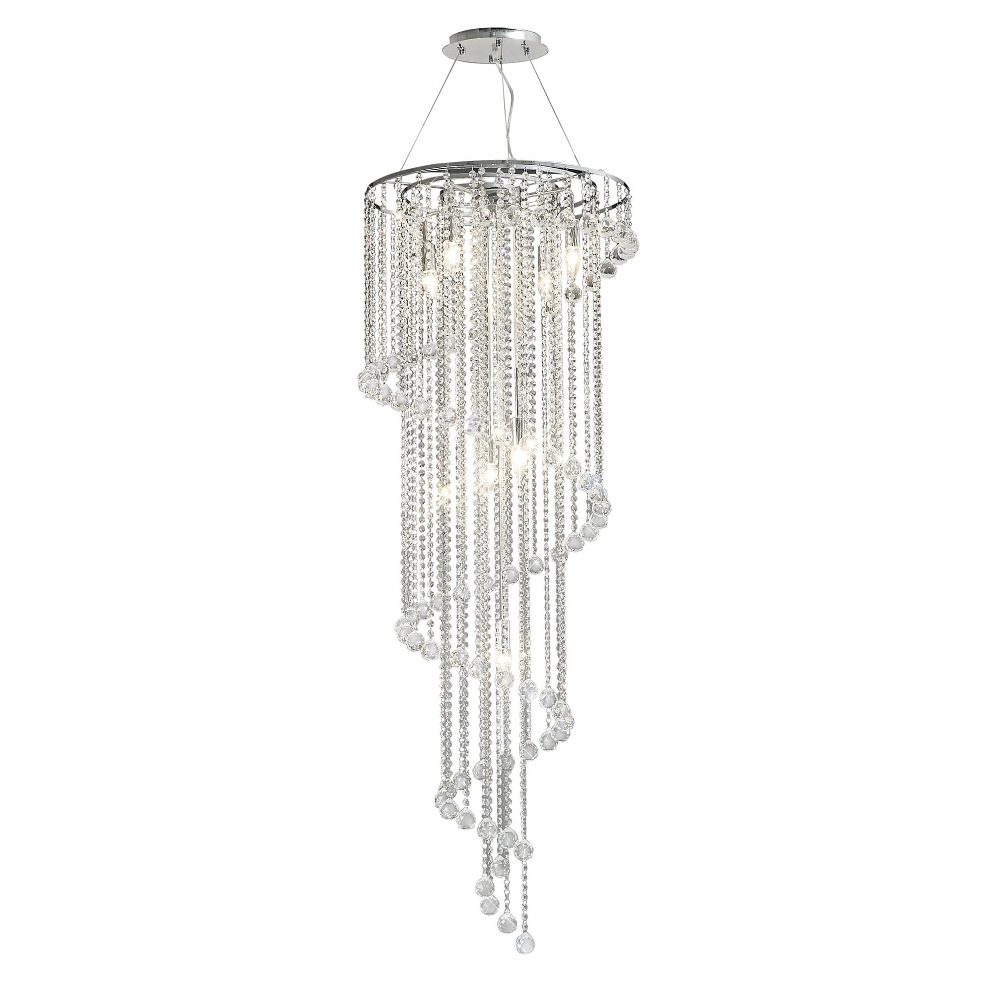 Diyas Atla 7 Light Spiral Pendant - Polished Chrome & Crystal
