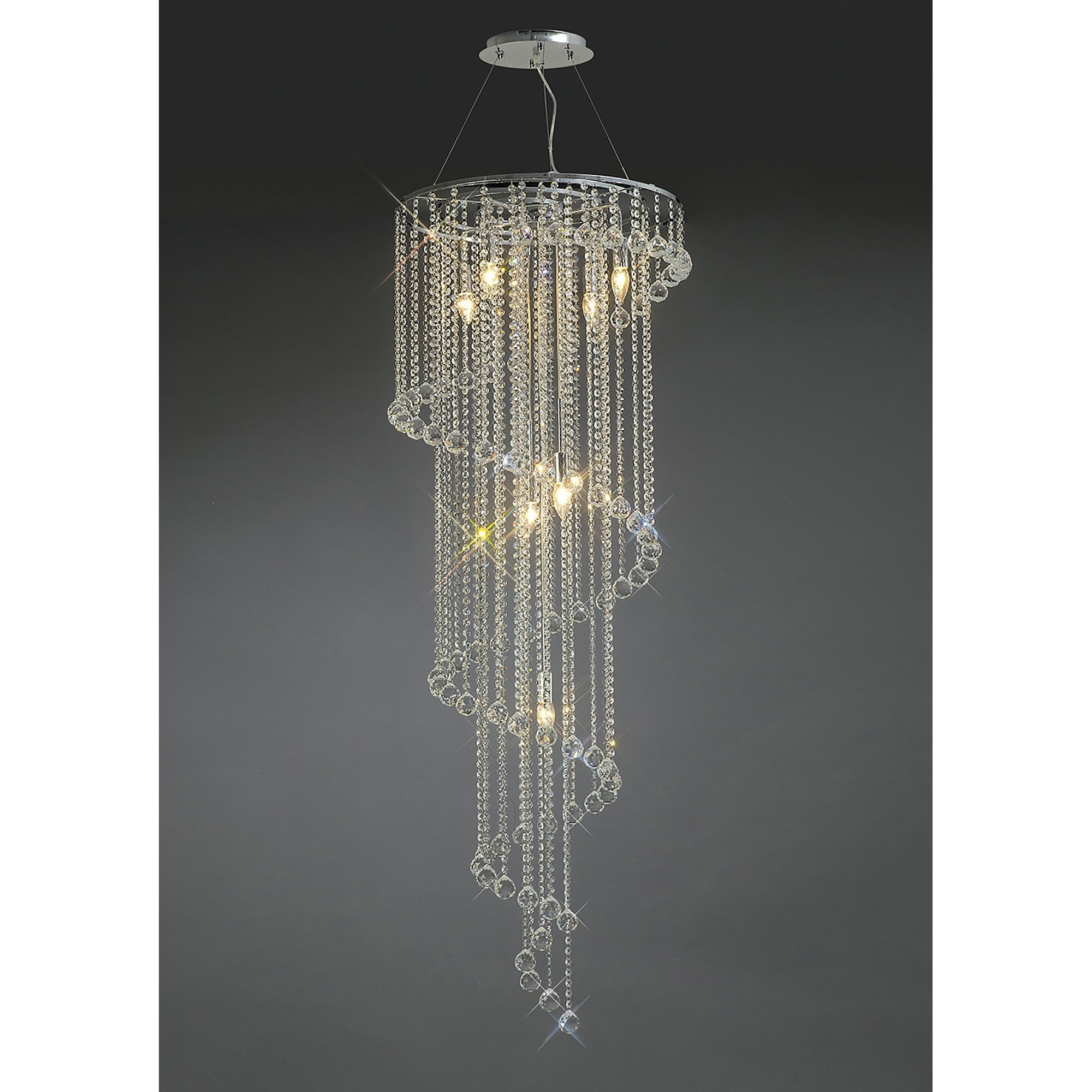 Diyas Atla 7 Light Spiral Pendant - Polished Chrome & Crystal