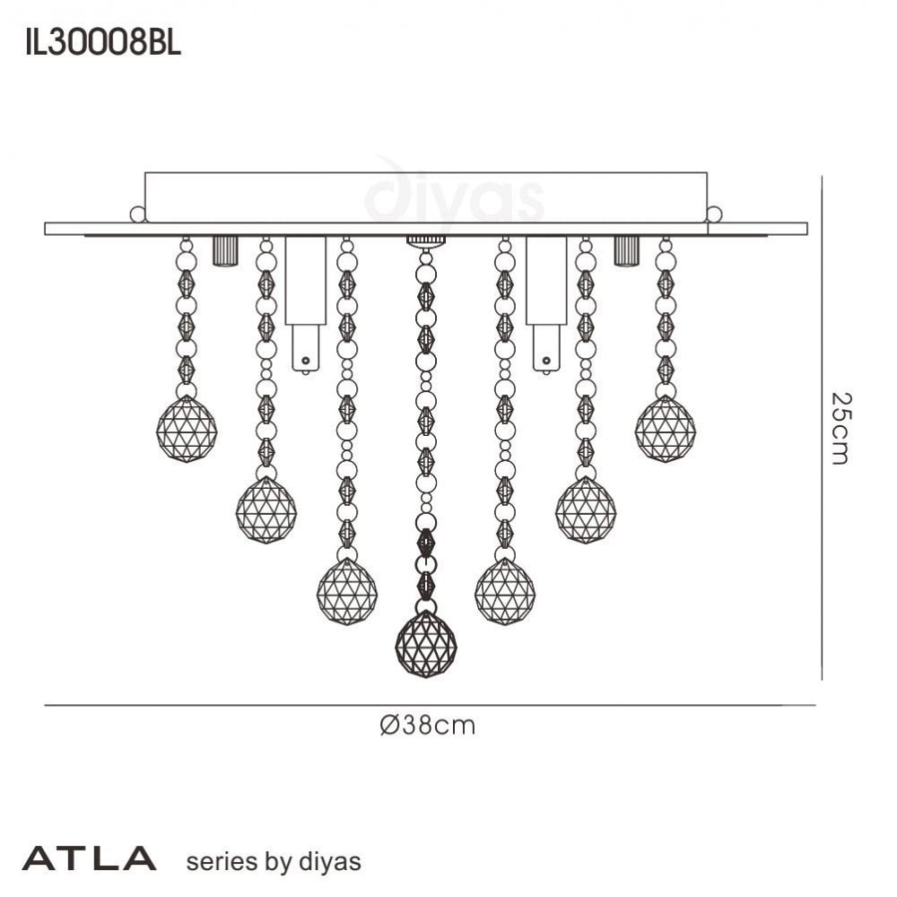 Diyas Atla 4 Light Ceiling Light - Polished Chrome, Acrylic Trim & Crystal