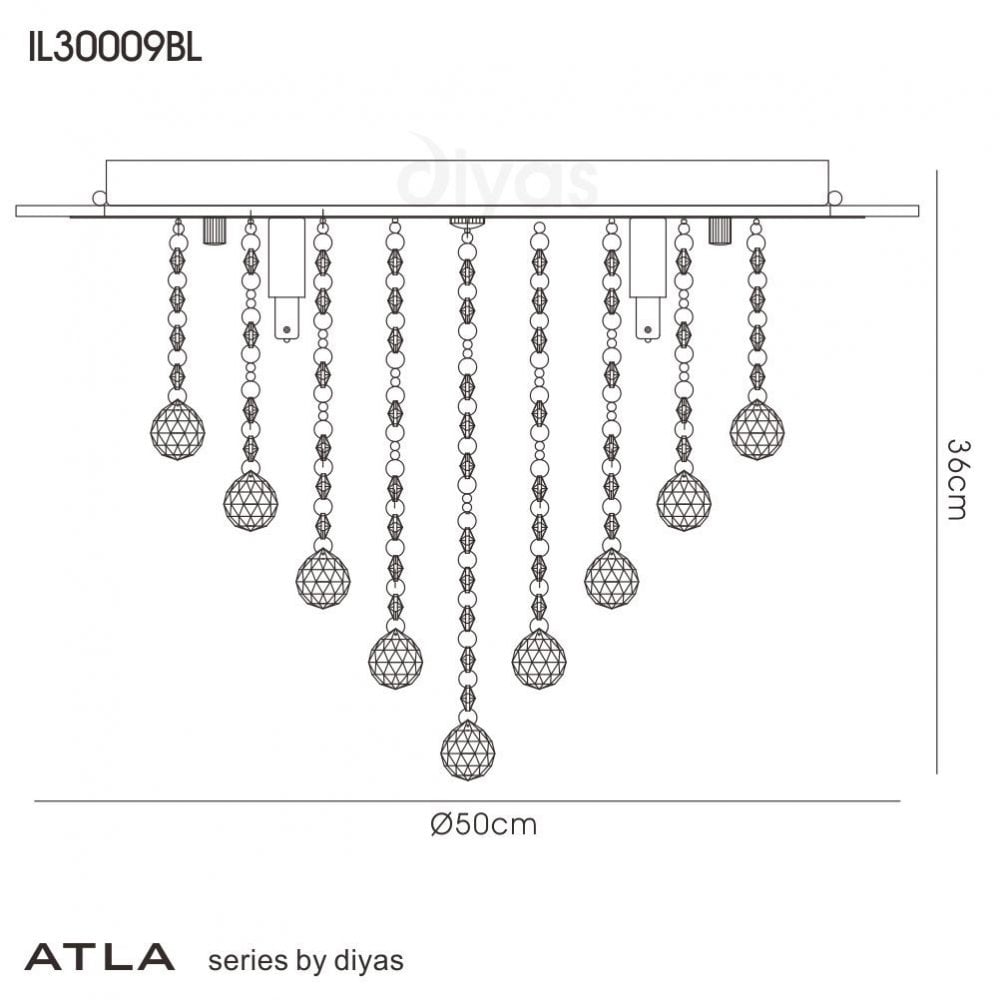 Diyas Atla 6 Light Ceiling Light - Polished Chrome, Acrylic Trim & Crystal