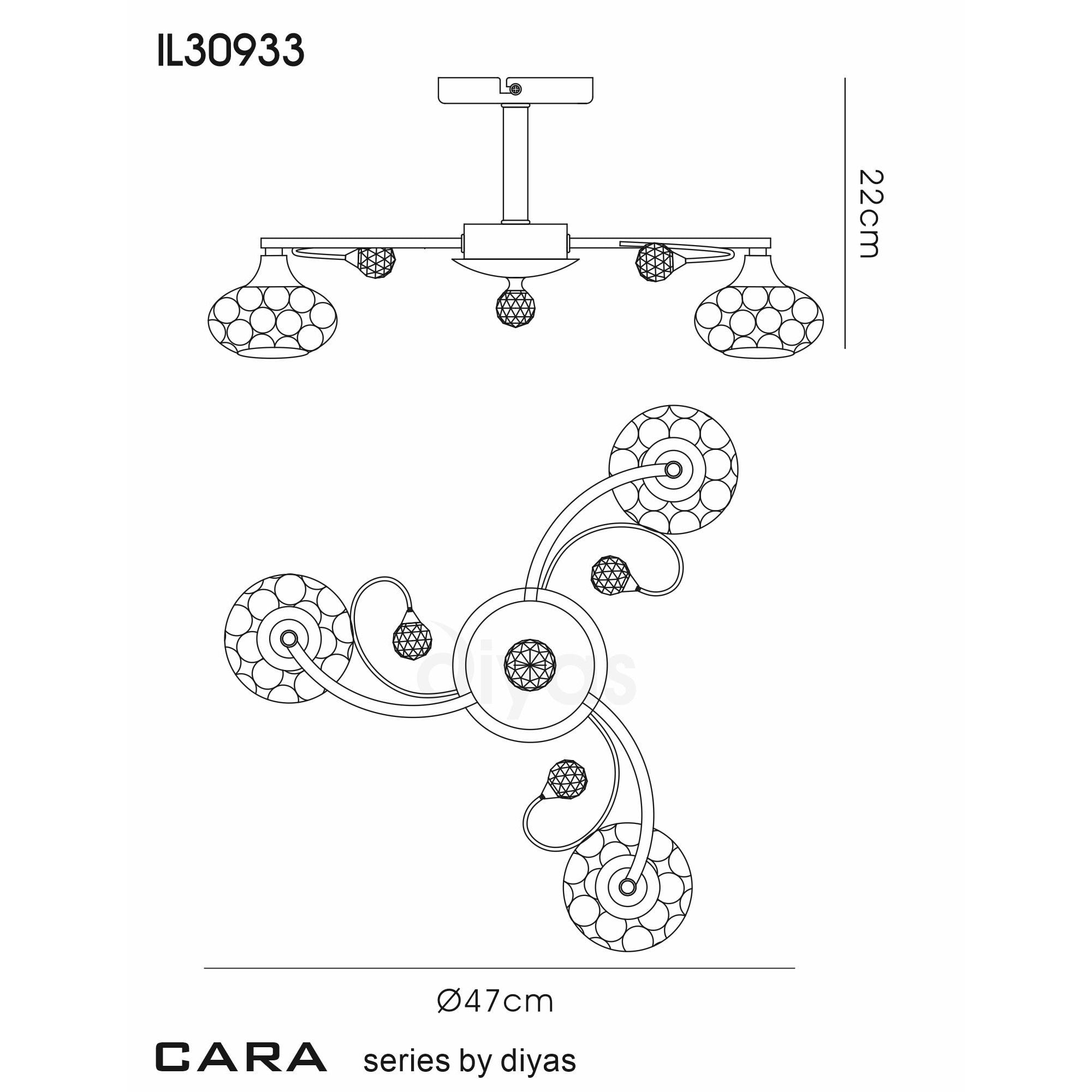 Diyas IL30933 Cara Semi Ceiling 3 Light Satin Nickel/Crystal