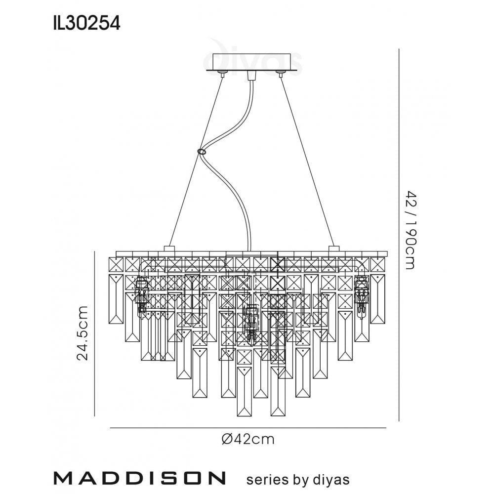 Diyas Maddison 6 Light Round Pendant - Polished Chrome & Crystal
