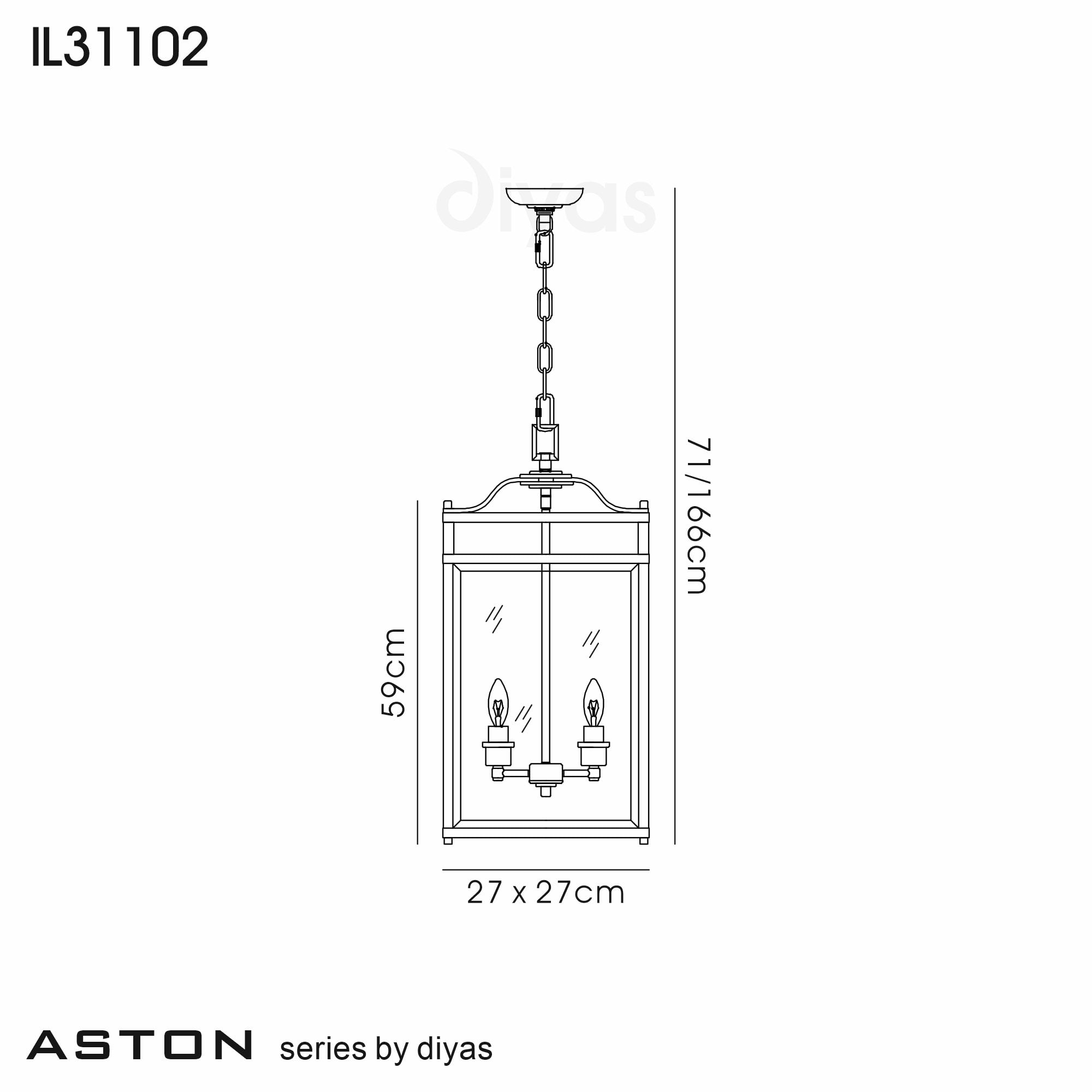 Diyas IL31102 Aston Pendant 3 Light Polished Chrome/Glass