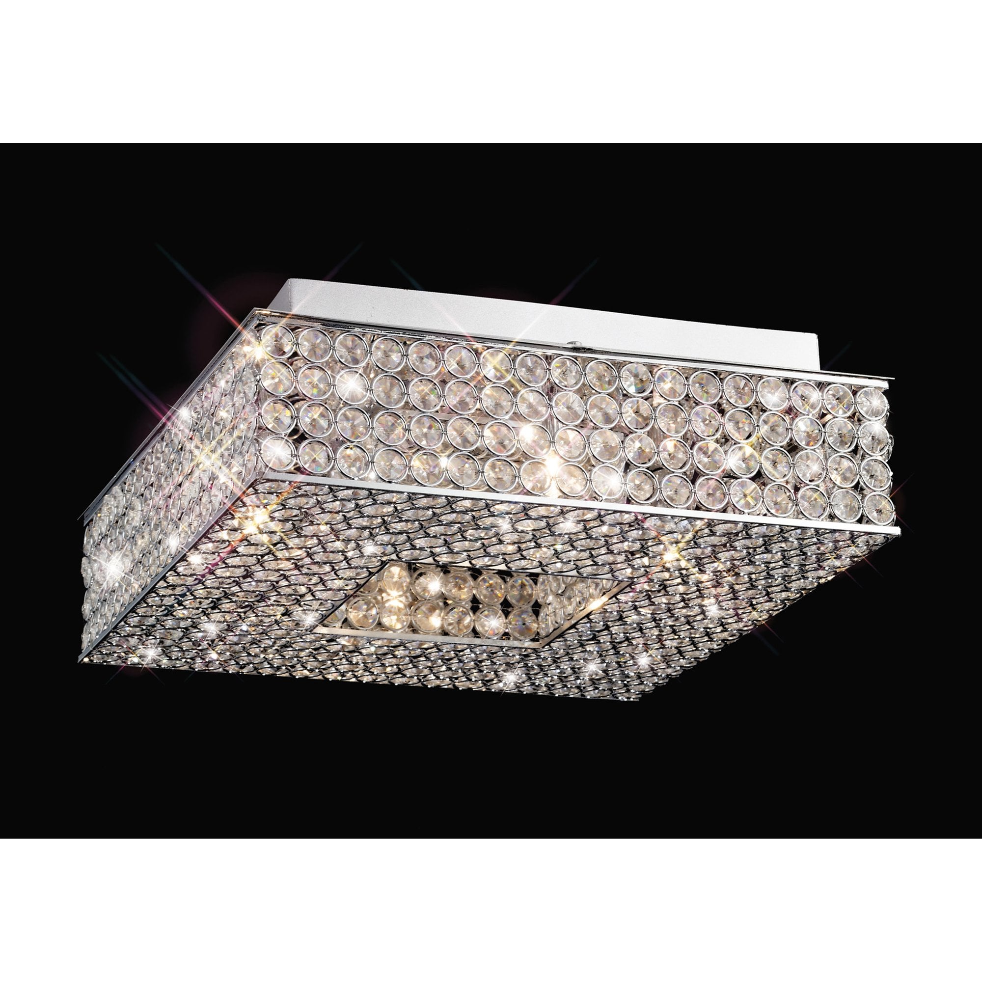 Diyas Piazza 4 Light Square Ceiling Light - Polished Chrome & Crystal