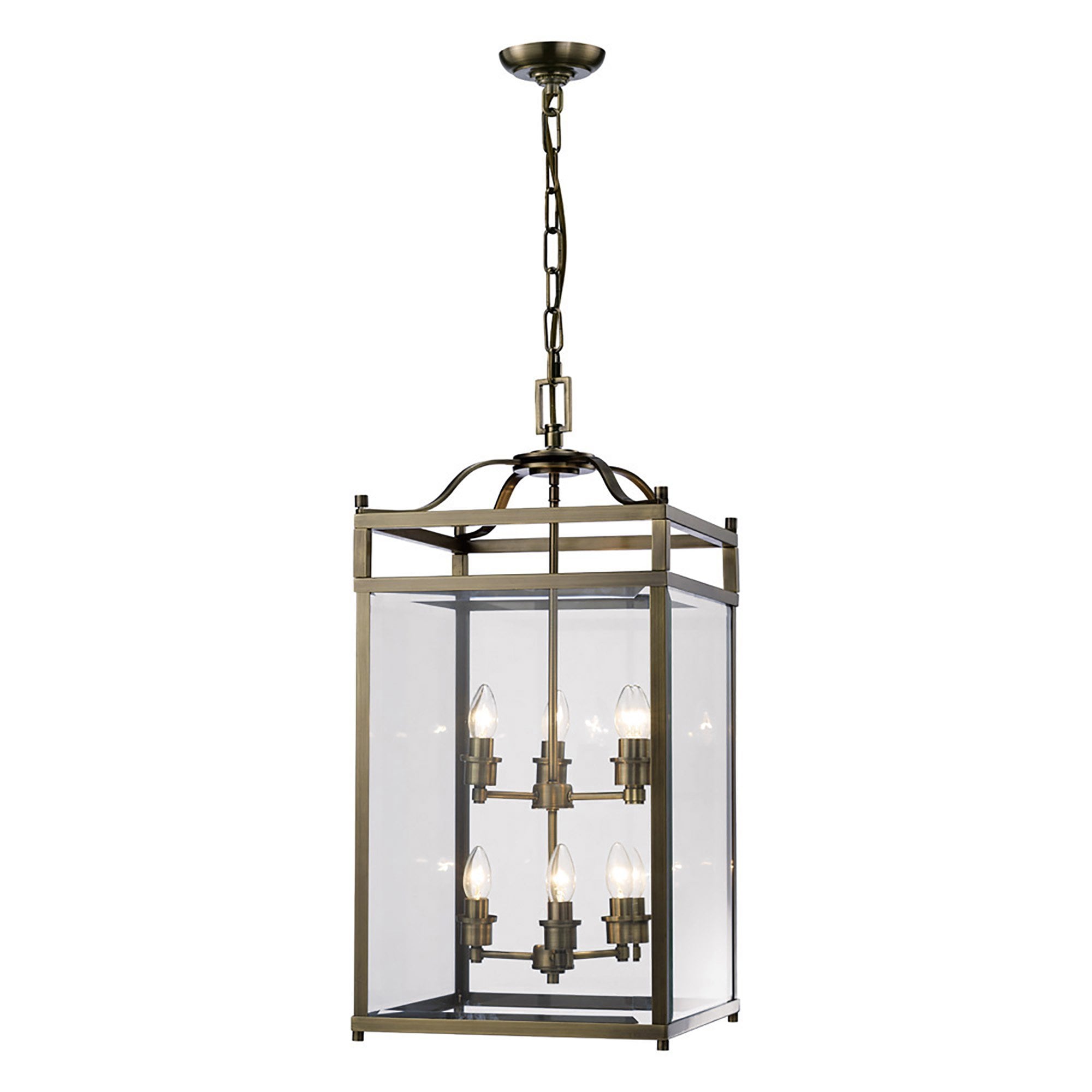 Diyas IL31114 Aston Pendant 6 Light Antique Brass/Glass