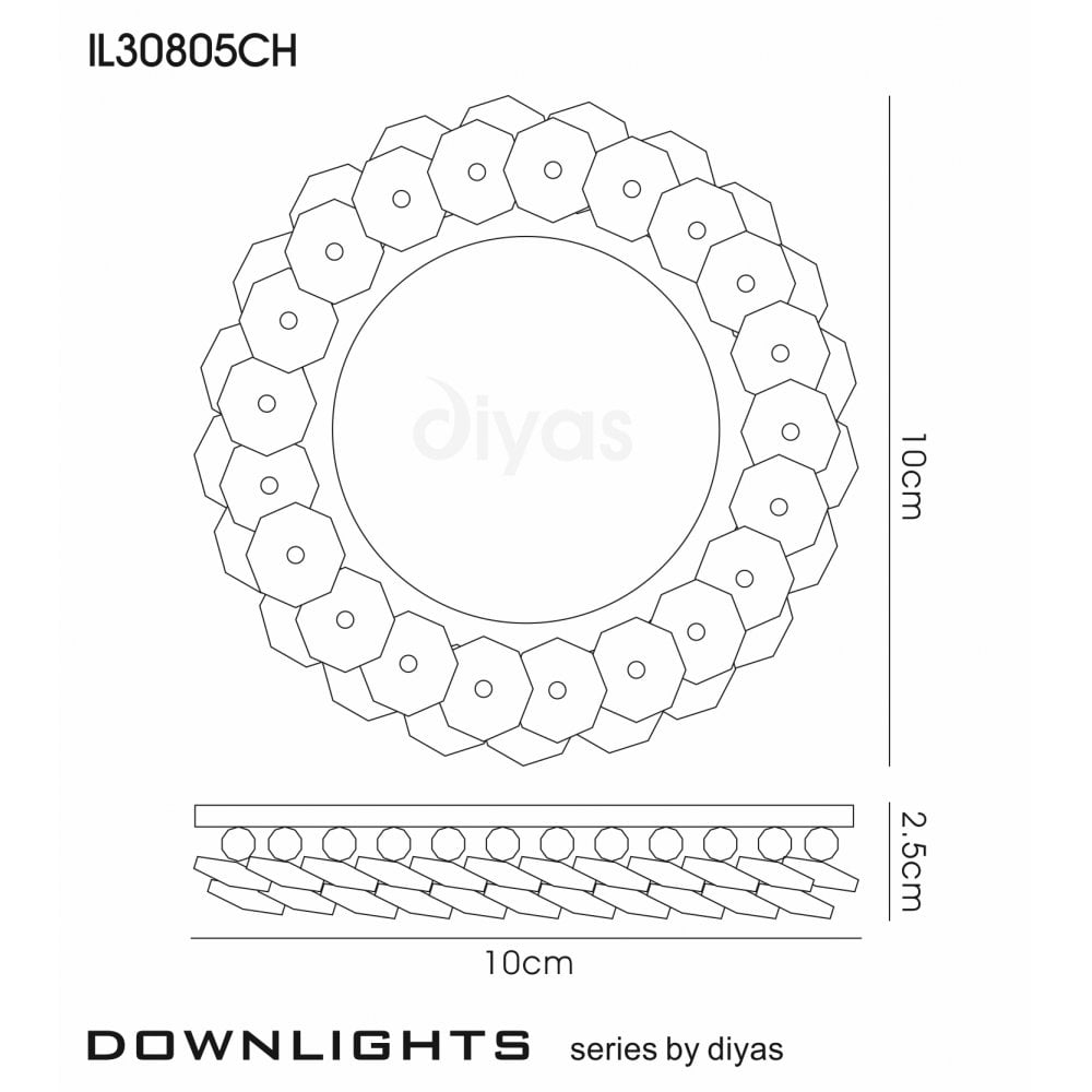Diyas IL30805CH Crystal Cluster Downlight Round Rim Only Clear,IL30800 Required To Complete The Item