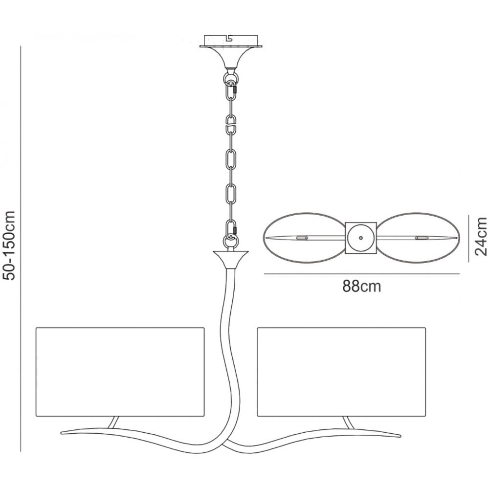 Mantra Eve 2 Arm 4 Light Pendant in Anthracite with Black Oval Shades