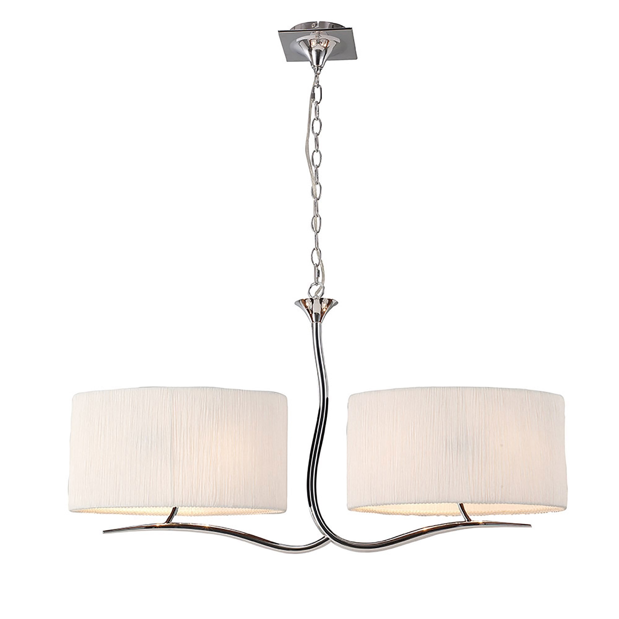 Mantra Eve 2 Arm 4 Light Pendant in Polished Chrome with White Oval Shades