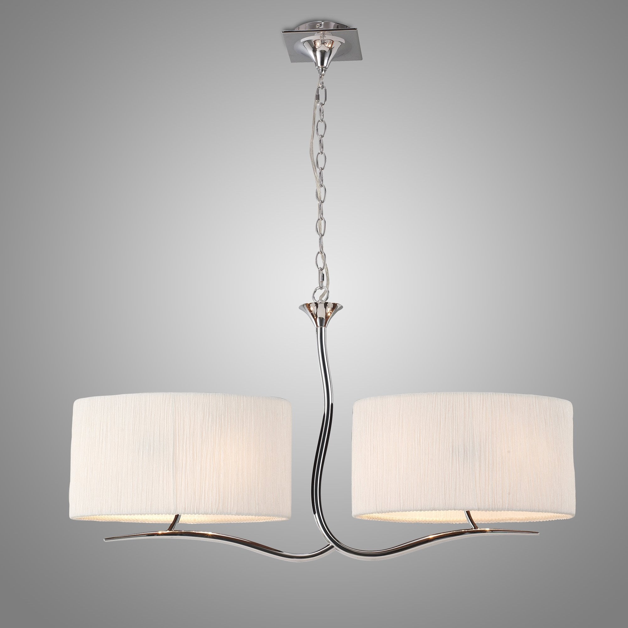 Mantra Eve 2 Arm 4 Light Pendant in Polished Chrome with White Oval Shades