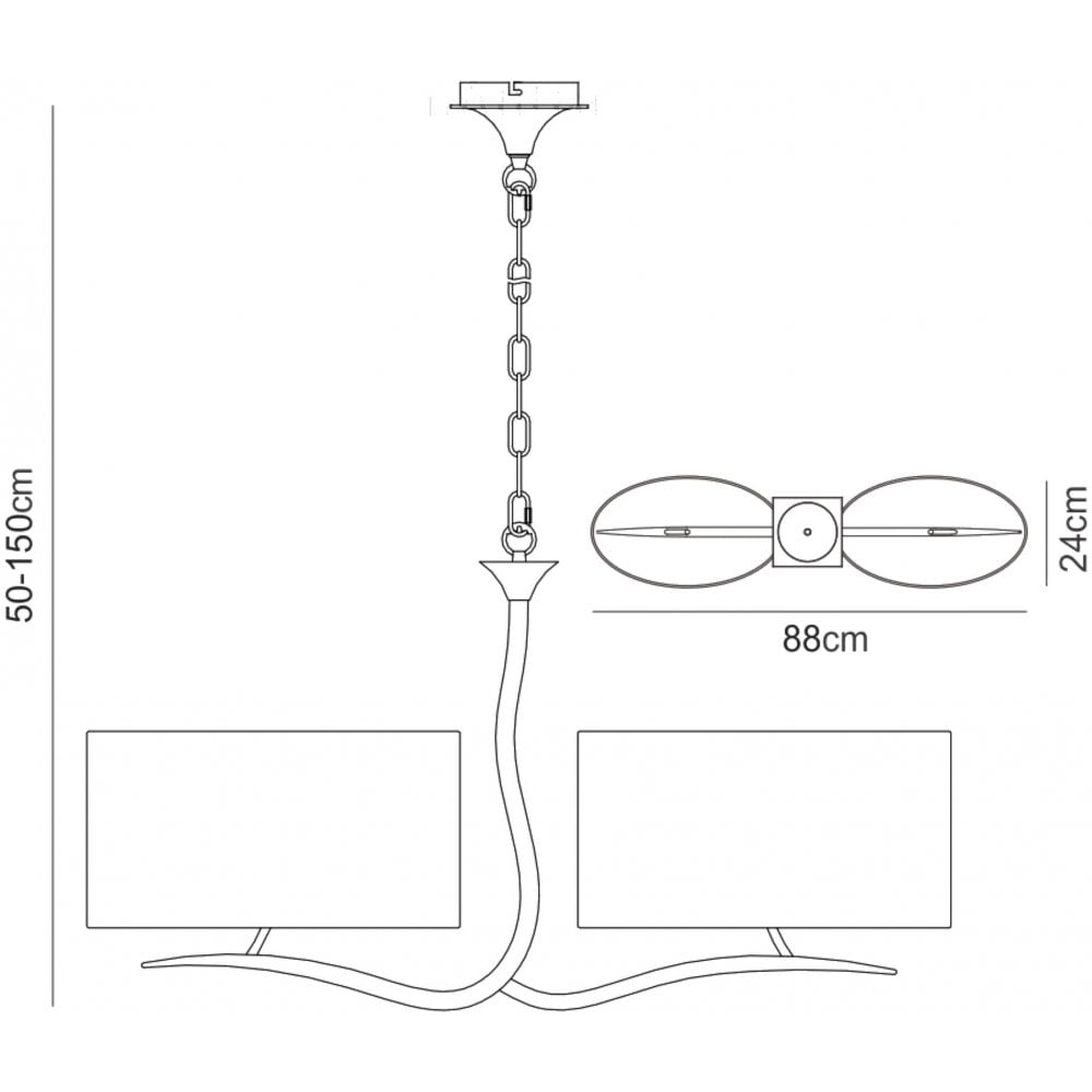 Mantra Eve 2 Arm 4 Light Pendant in Polished Chrome with White Oval Shades