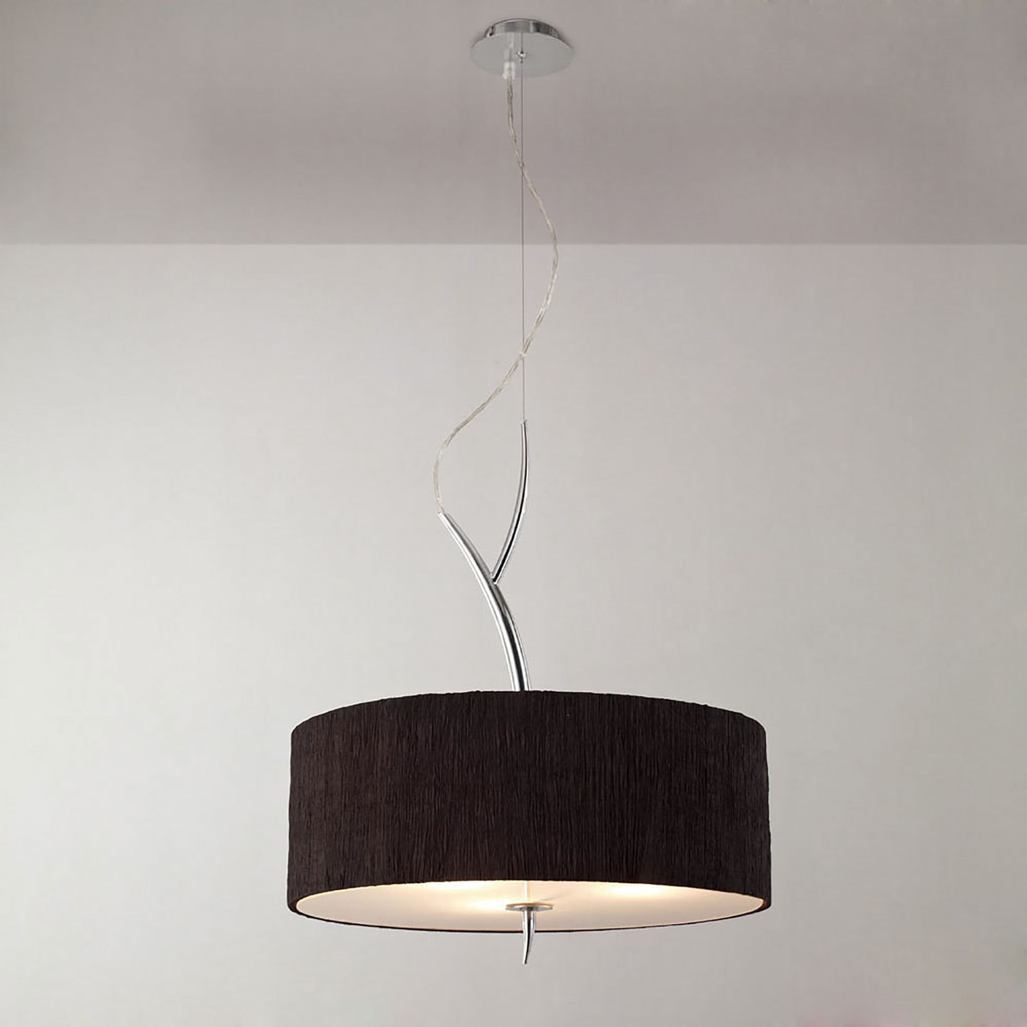 Mantra Eve 3 Light Pendant in Polished Chrome with Black Round Shade