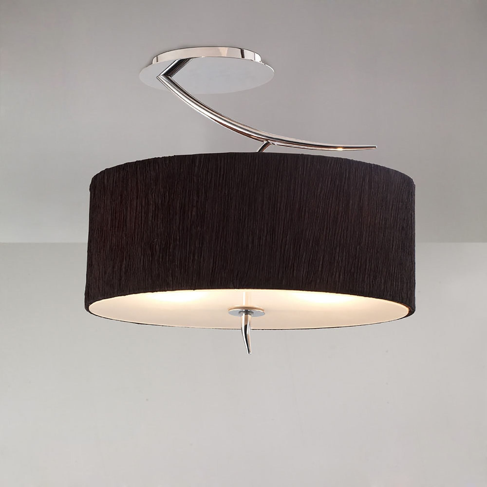 Mantra Eve 2 Light Semi Flush Ceiling Fitting in Polished Chrome with Black Oval Shade