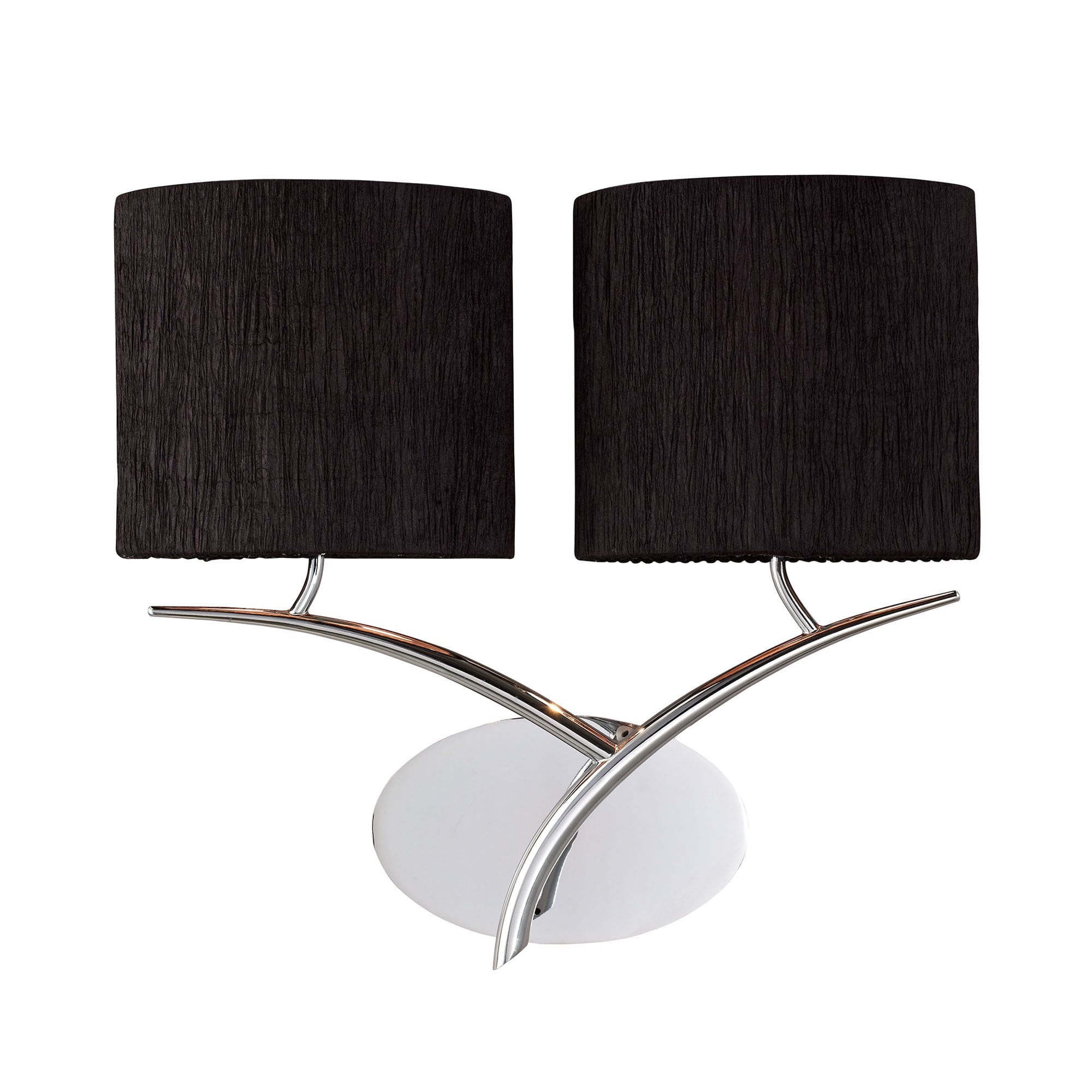 Mantra Eve 2 Light Switched Wall Fitting in Polished Chrome with Black Oval Shades