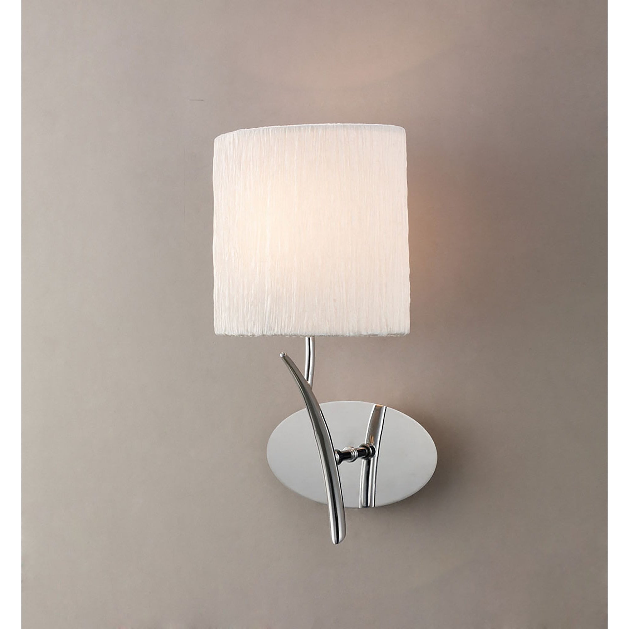 Mantra Eve Single Light Switched Wall Fitting in Polished Chrome with White Oval Shade