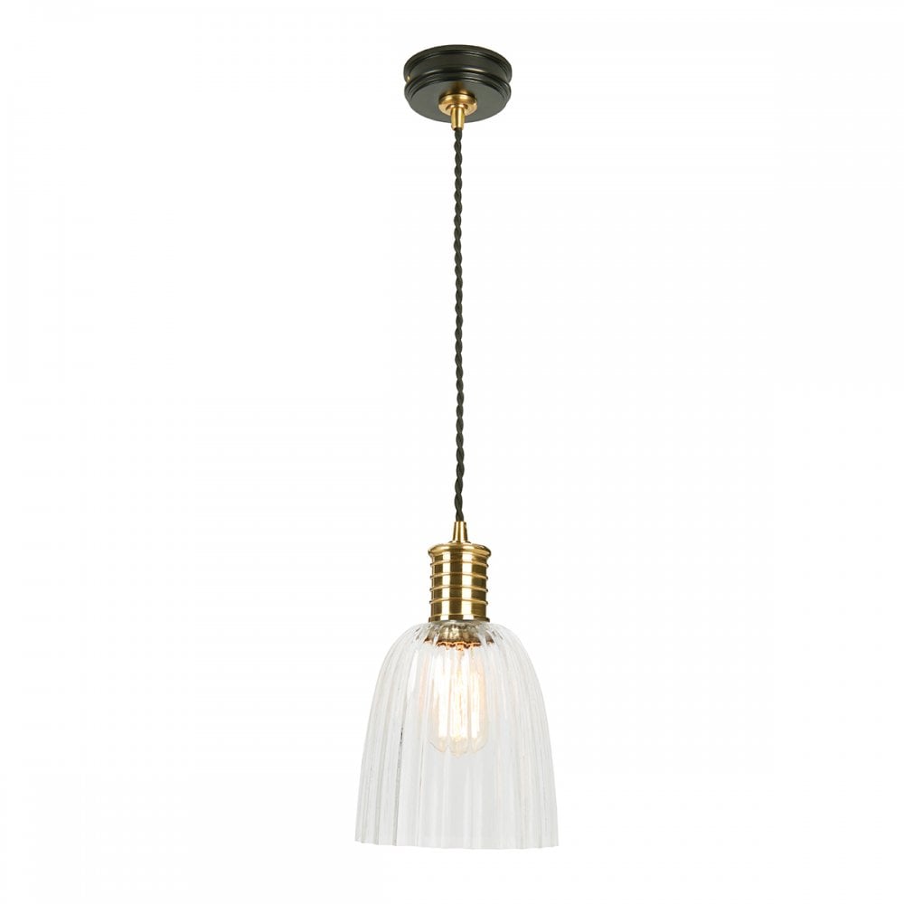 Elstead Douille Single Pendant - Black & Polished Brass