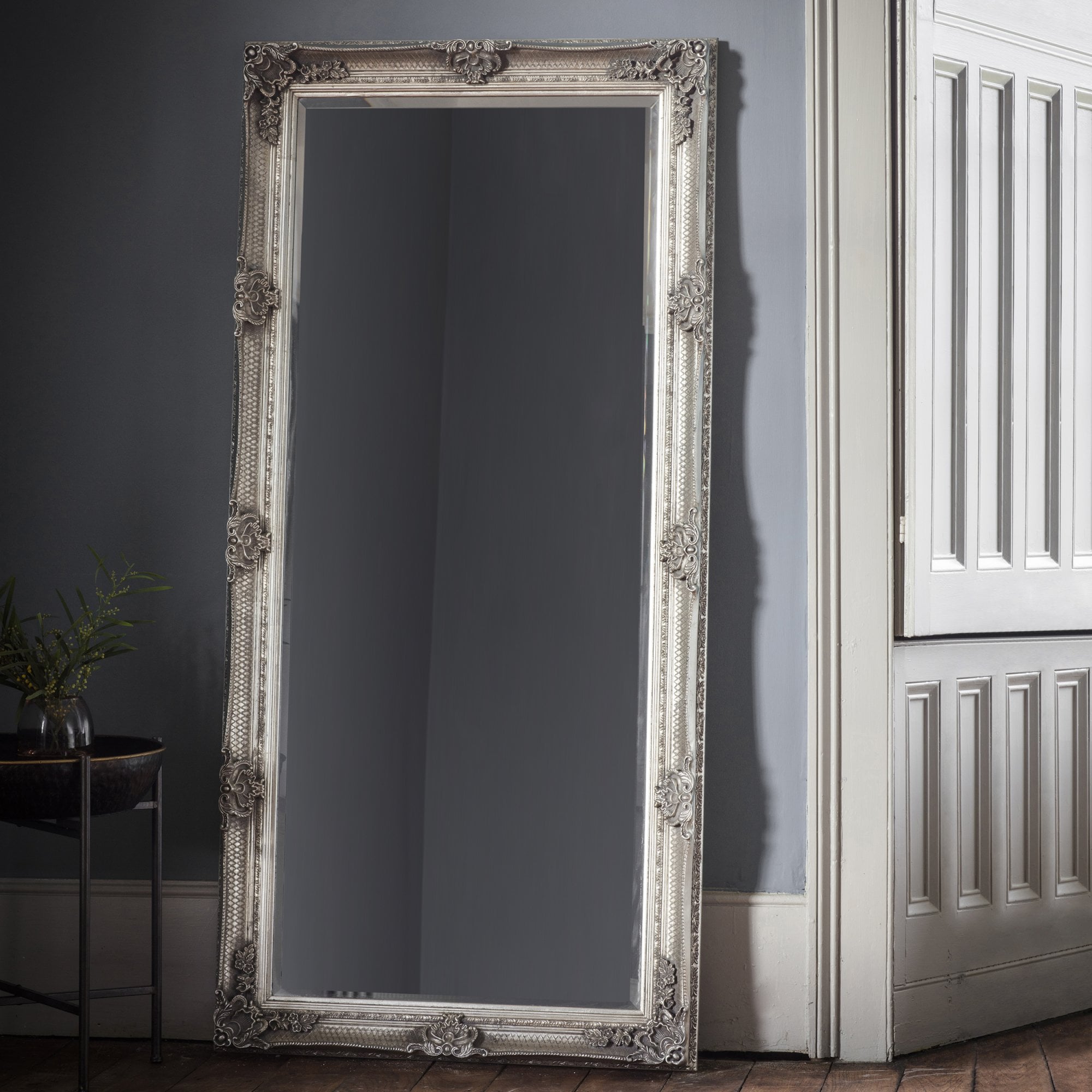 Mura Riverside Rectangle Full Length Leaner Mirror - Aged Silver Wood