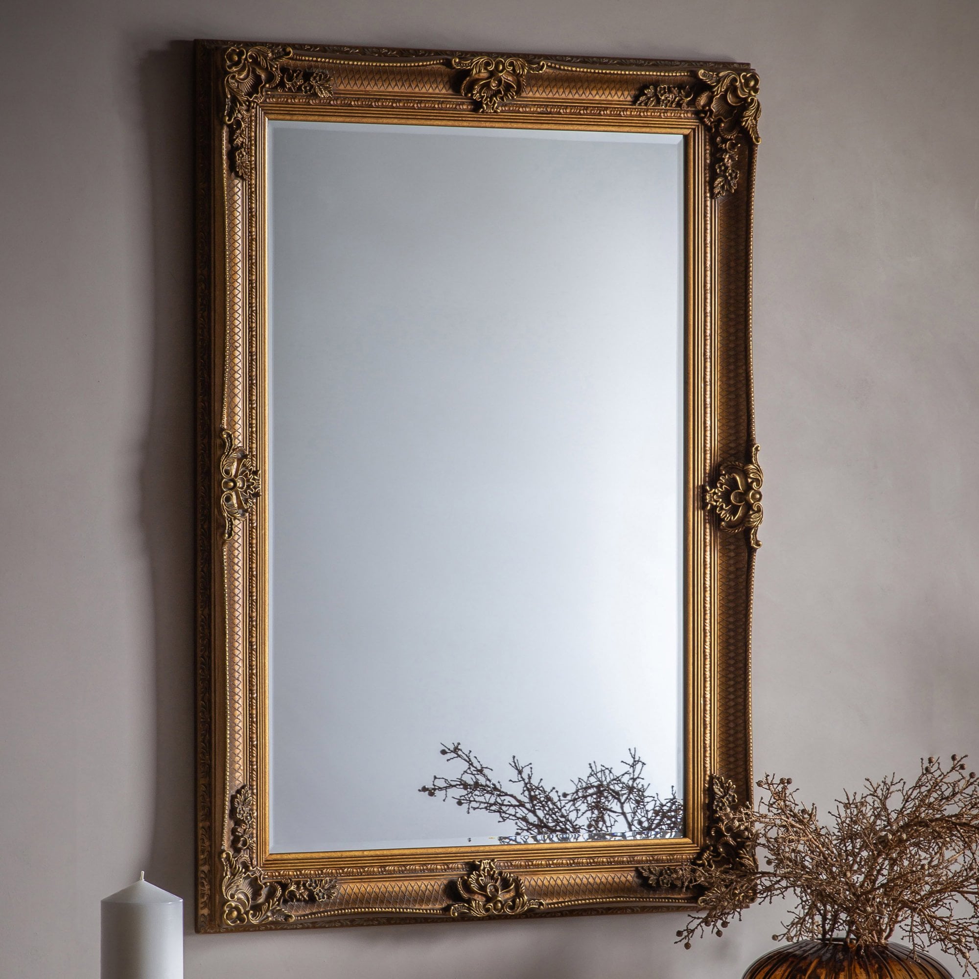 Mura Riverside Rectangle Wall Mirror - Aged Gold Wood