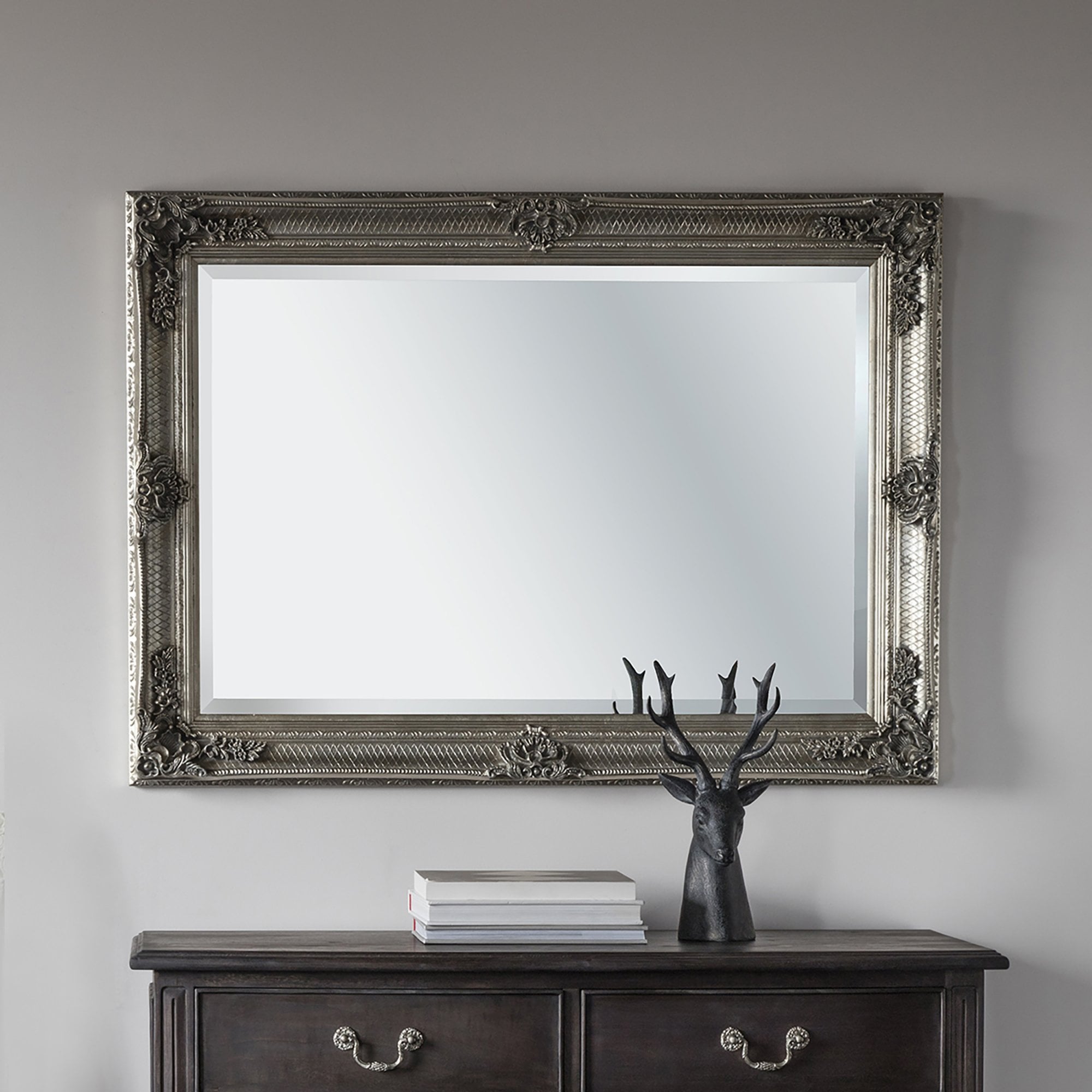 Mura Riverside Rectangle Wall Mirror - Aged Silver Wood