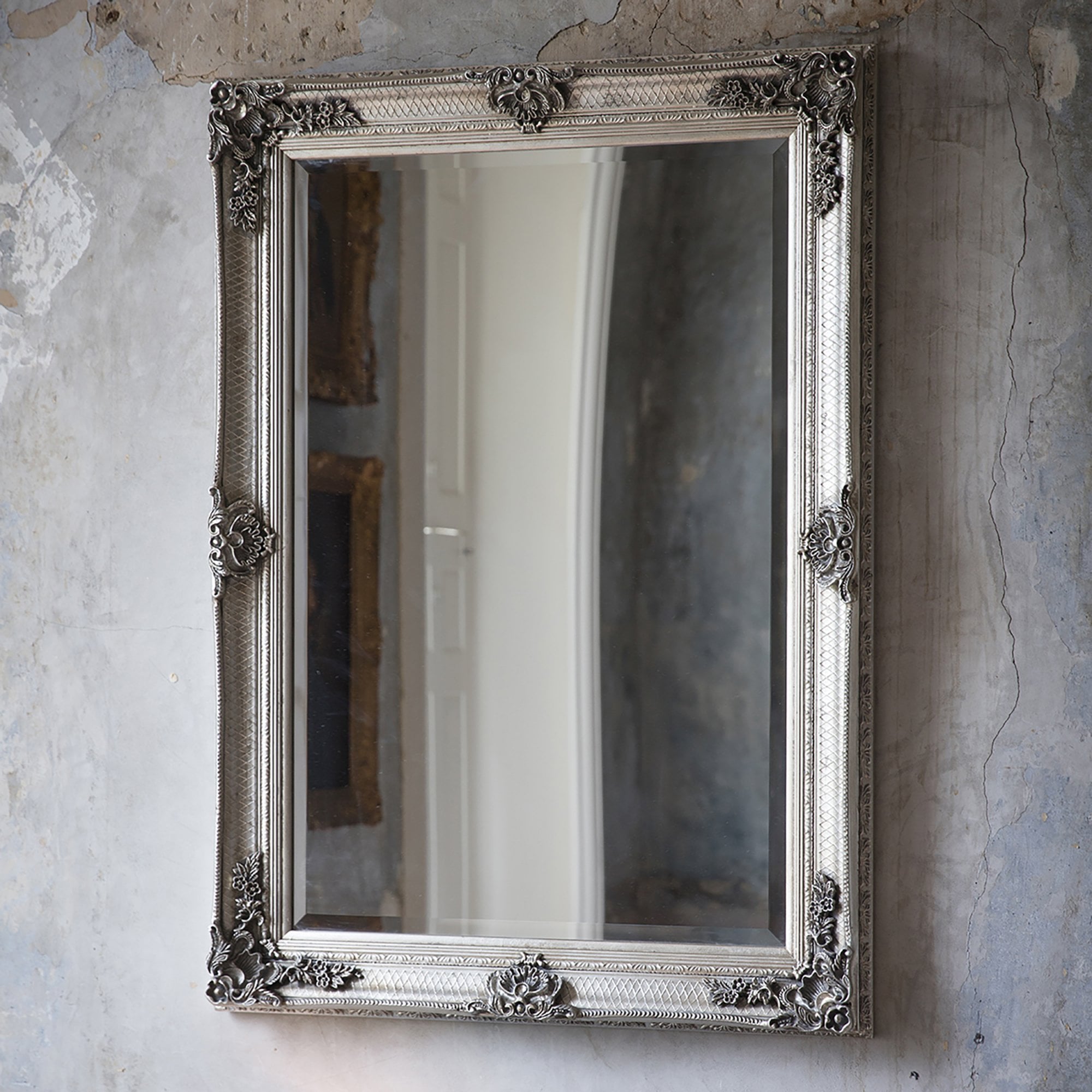 Mura Riverside Rectangle Wall Mirror - Aged Silver Wood