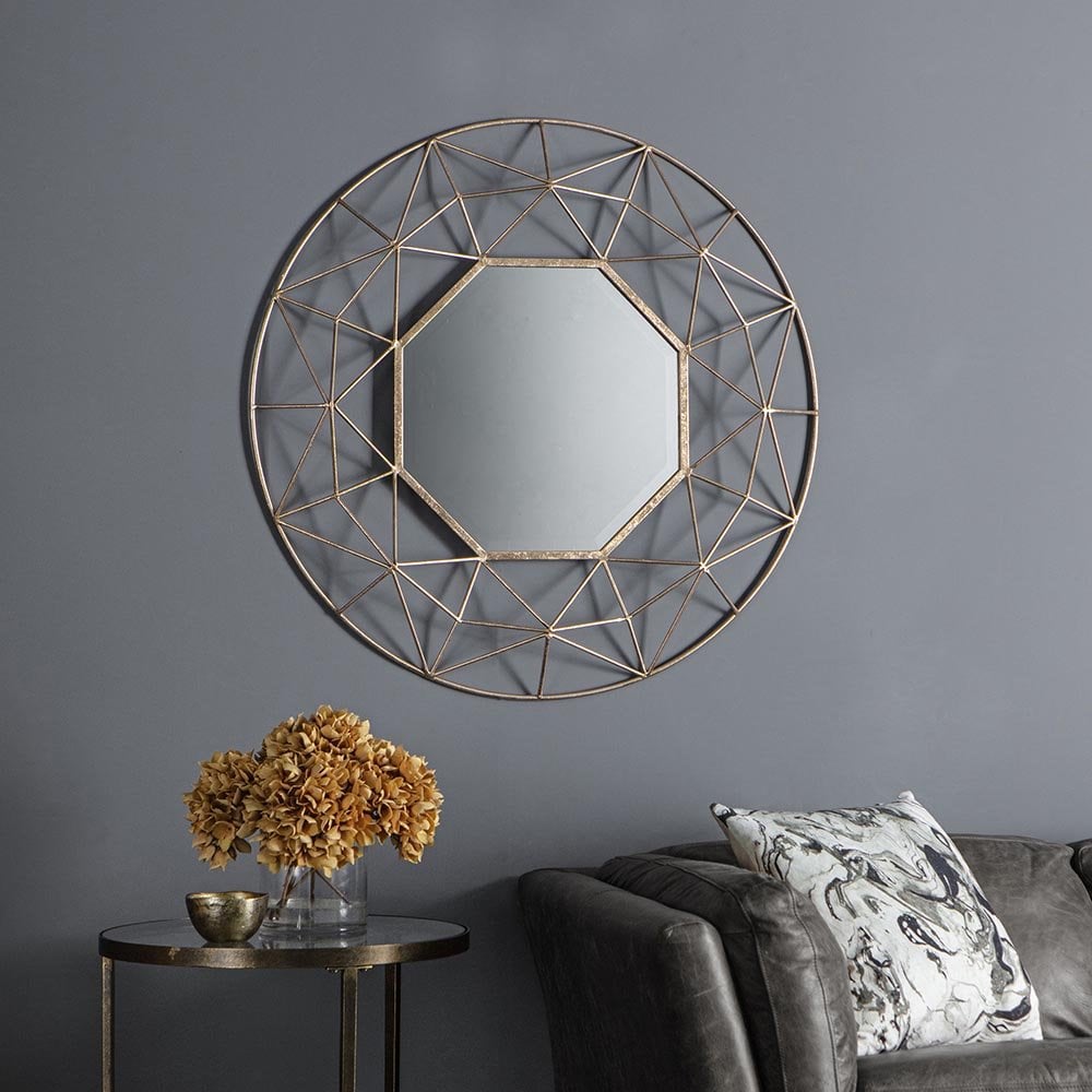 Mura Thomas Round Bevelled Wall Mirror - Aged Gold