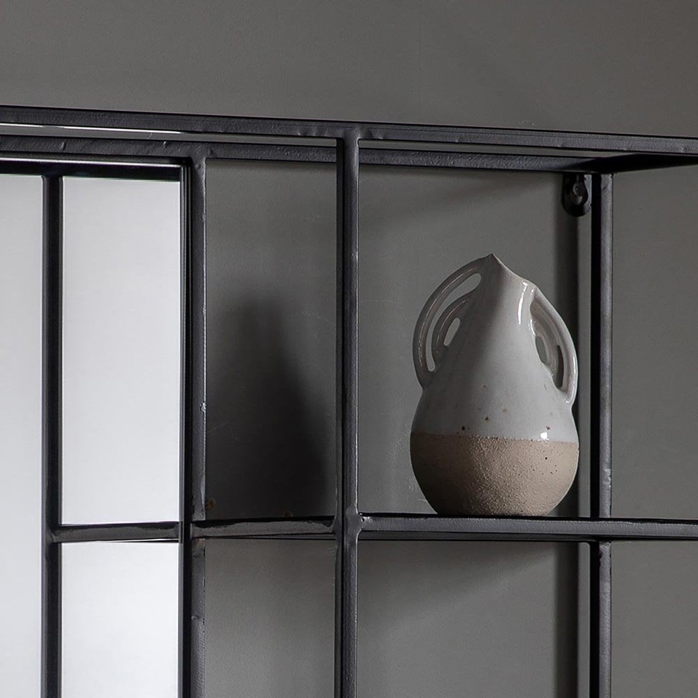 Mura Guildford Rectangle Wall Mirror With Shelves - Matt Black