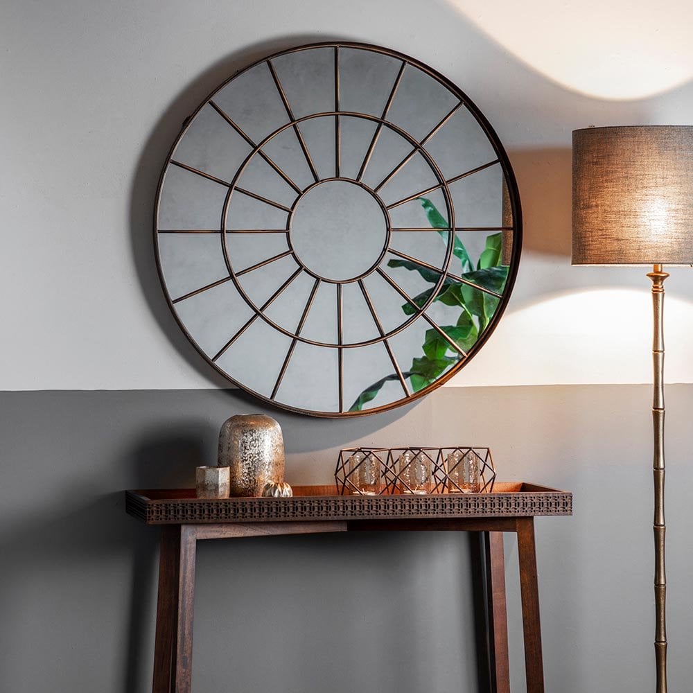 Mura Roe Round Window Wall Mirror - Aged Bronze
