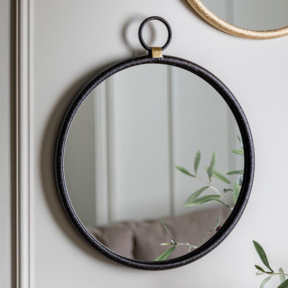 Mura Tonkin Medium Round Hanging Loop Wall Mirror - Matt Black