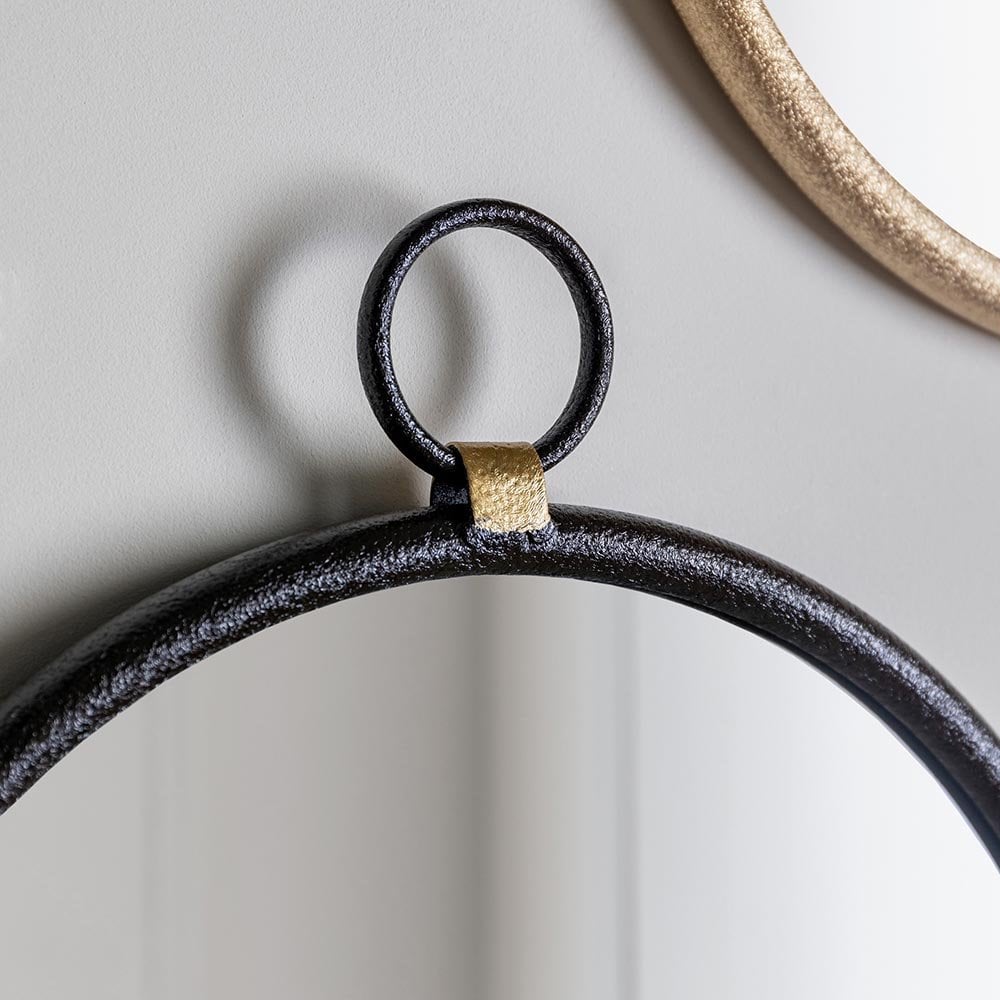 Mura Tonkin Medium Round Hanging Loop Wall Mirror - Matt Black
