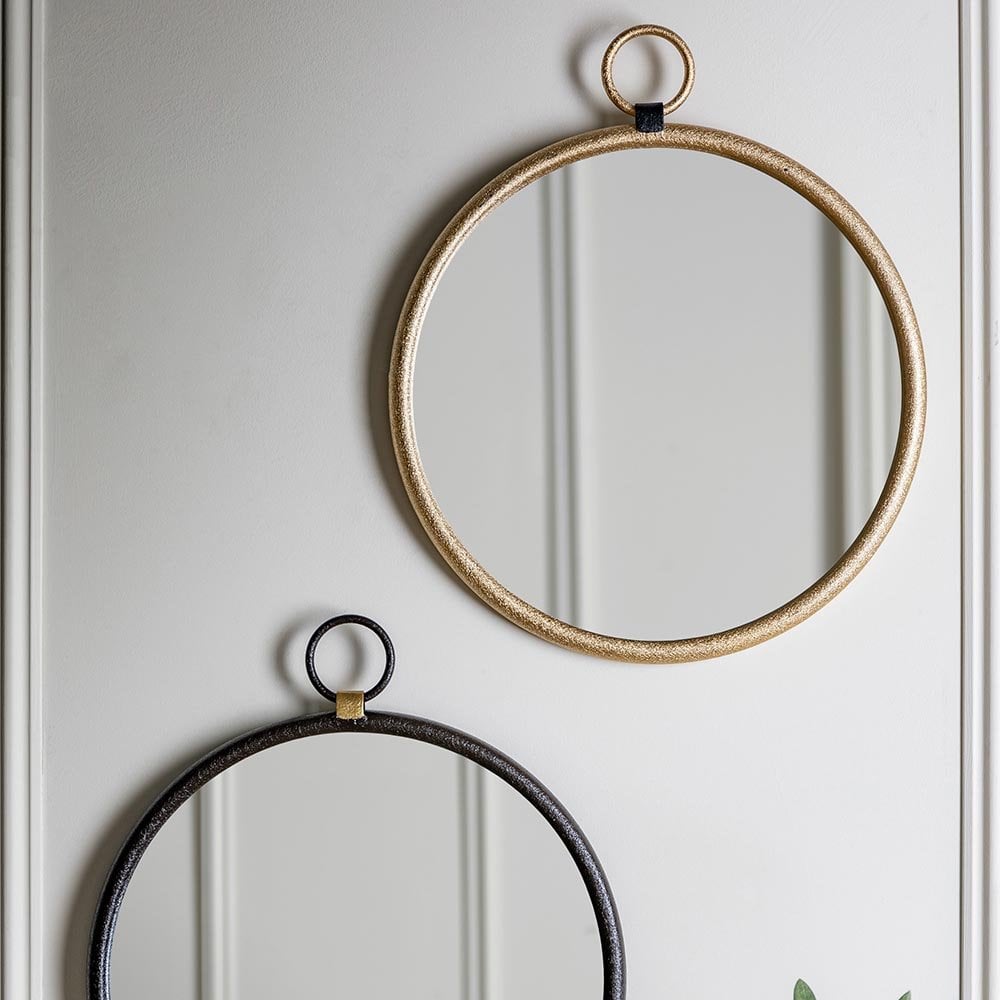 Mura Tonkin Medium Round Hanging Loop Wall Mirror - Satin Gold