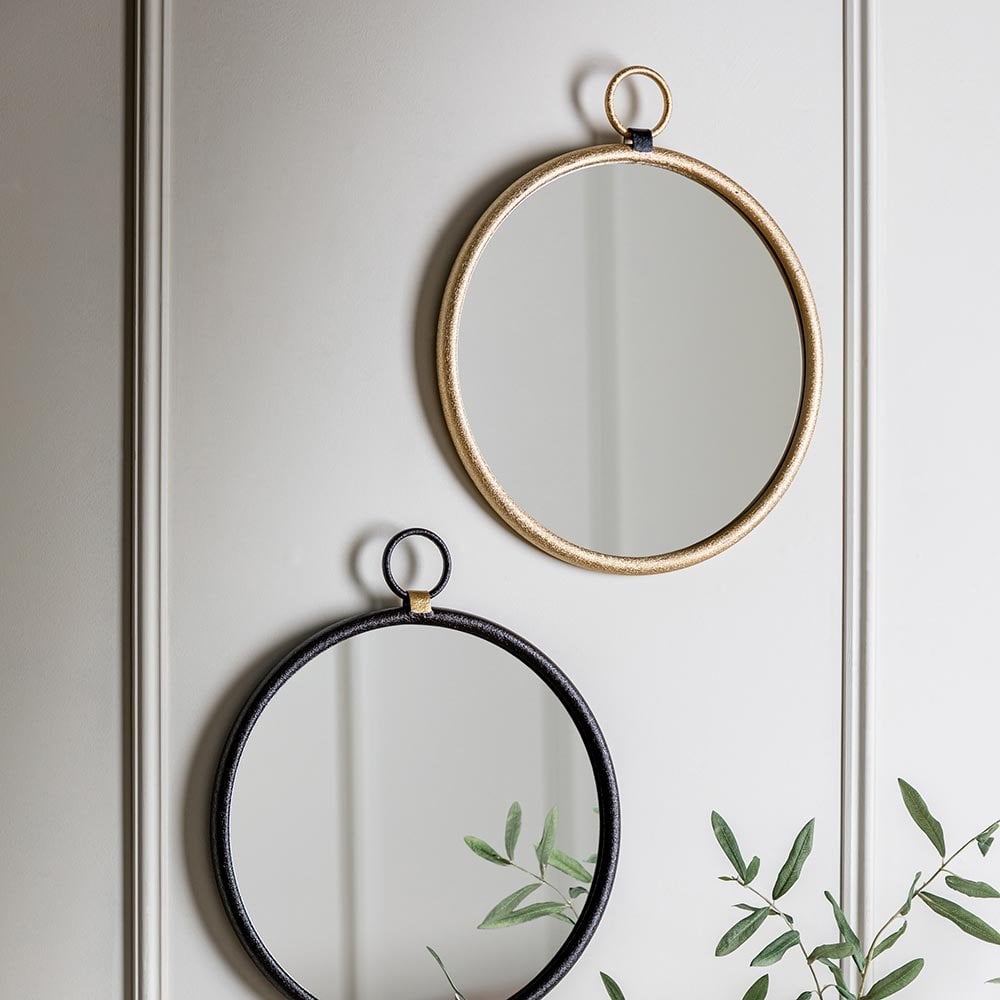 Mura Tonkin Medium Round Hanging Loop Wall Mirror - Satin Gold