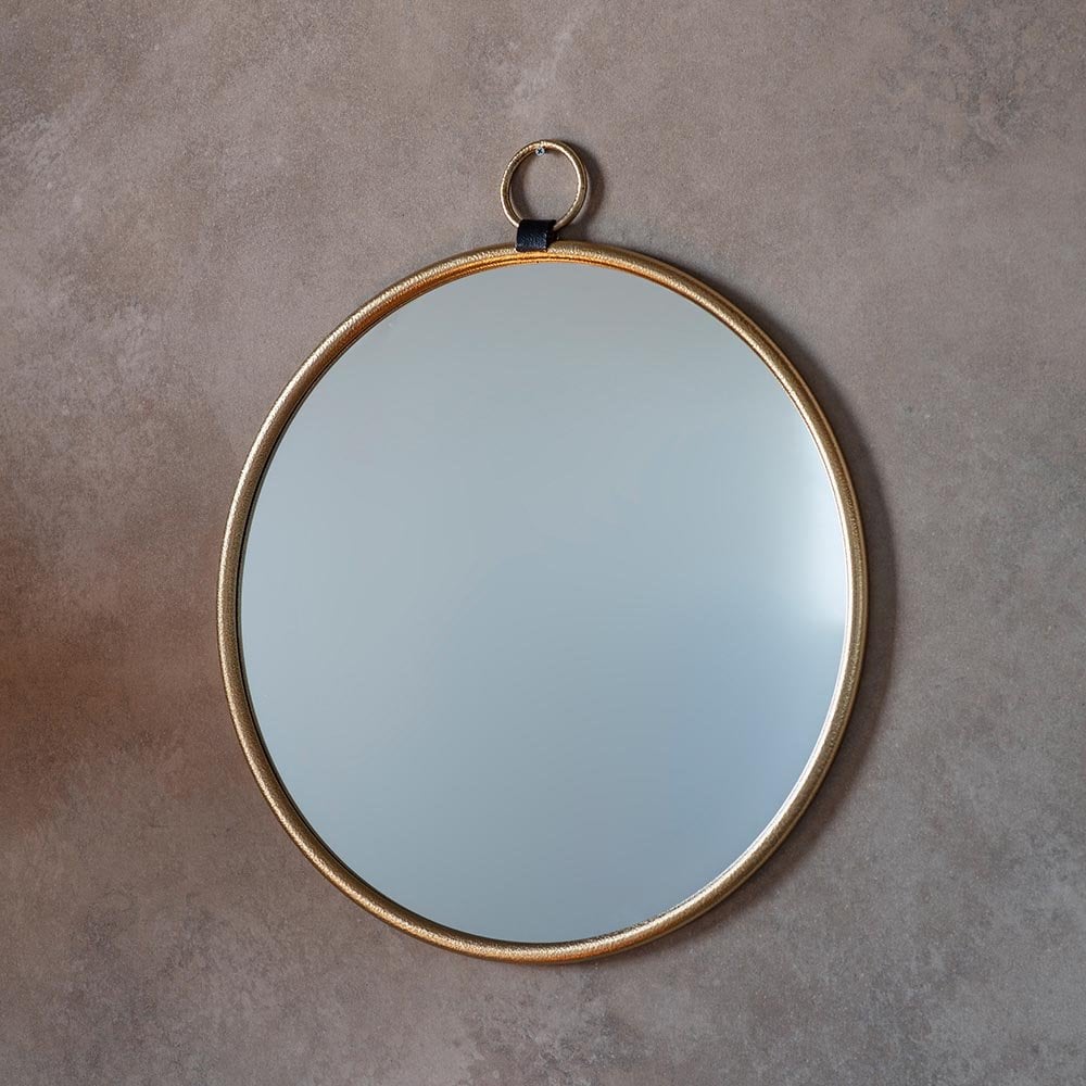 Mura Tonkin Large Round Hanging Loop Wall Mirror - Satin Gold