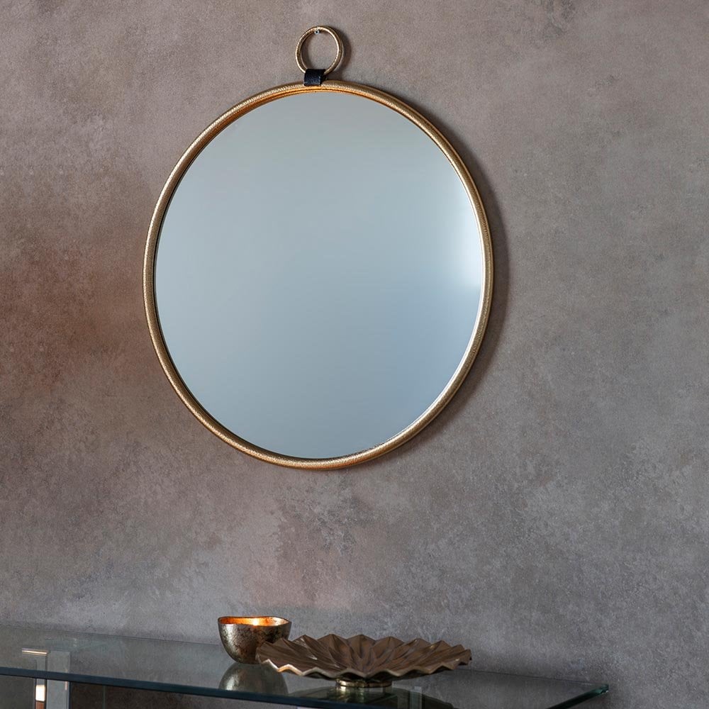 Mura Tonkin Large Round Hanging Loop Wall Mirror - Satin Gold