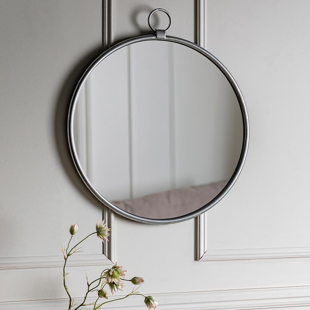 Mura Tonkin Large Round Hanging Loop Wall Mirror - Satin Silver