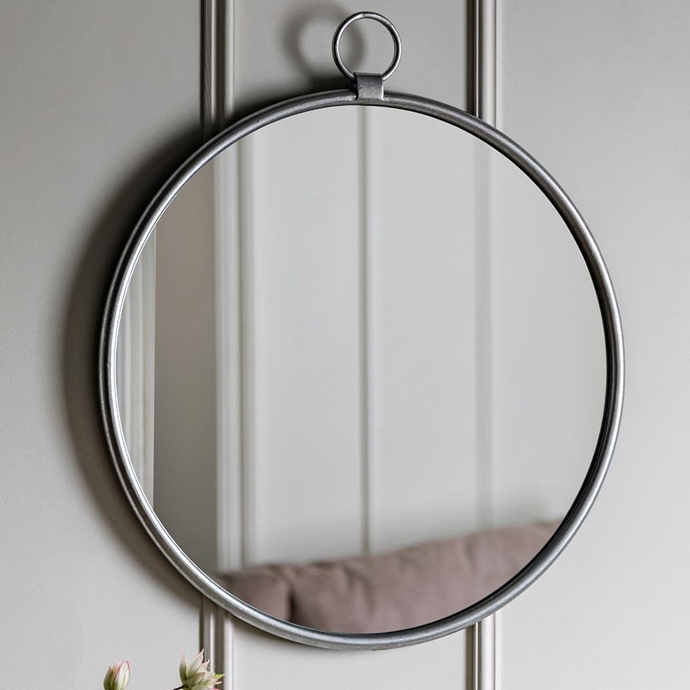 Mura Tonkin Large Round Hanging Loop Wall Mirror - Satin Silver