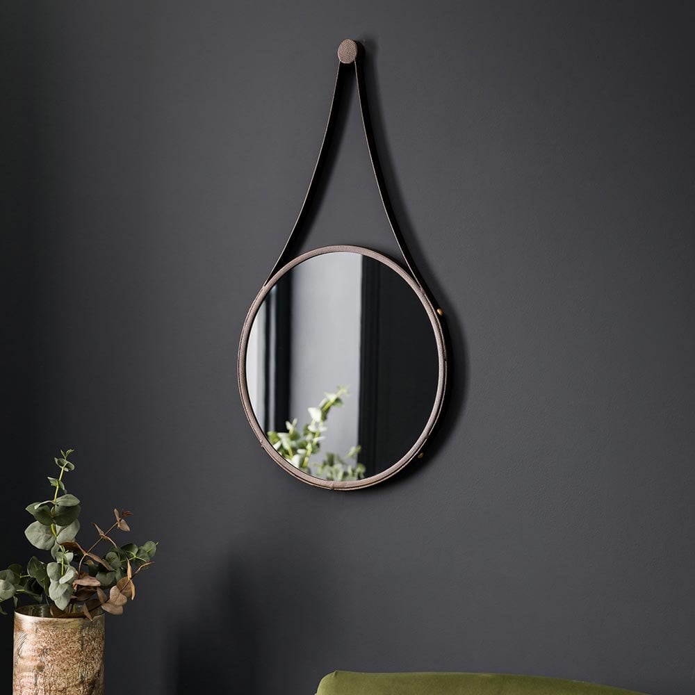 Mura Swan Medium Round Hanging Wall Mirror - Aged Bronze