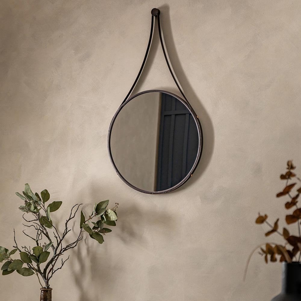 Mura Swan Large Round Hanging Wall Mirror - Aged Bronze